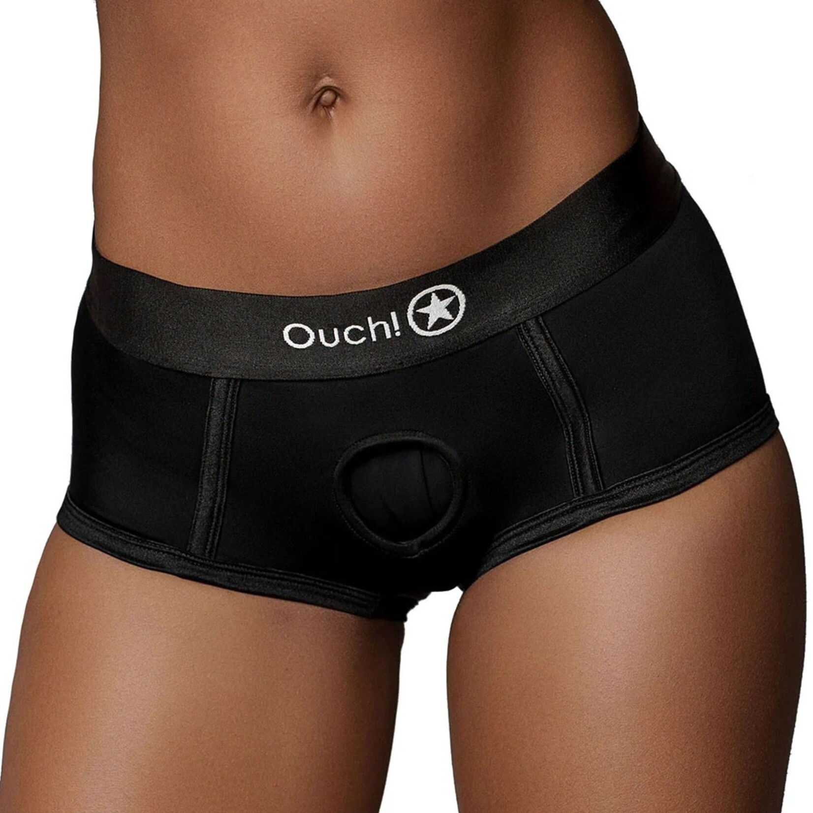 OUCH OUCH! BLACK VIBRATING STRAP-ON BRIEF M/L