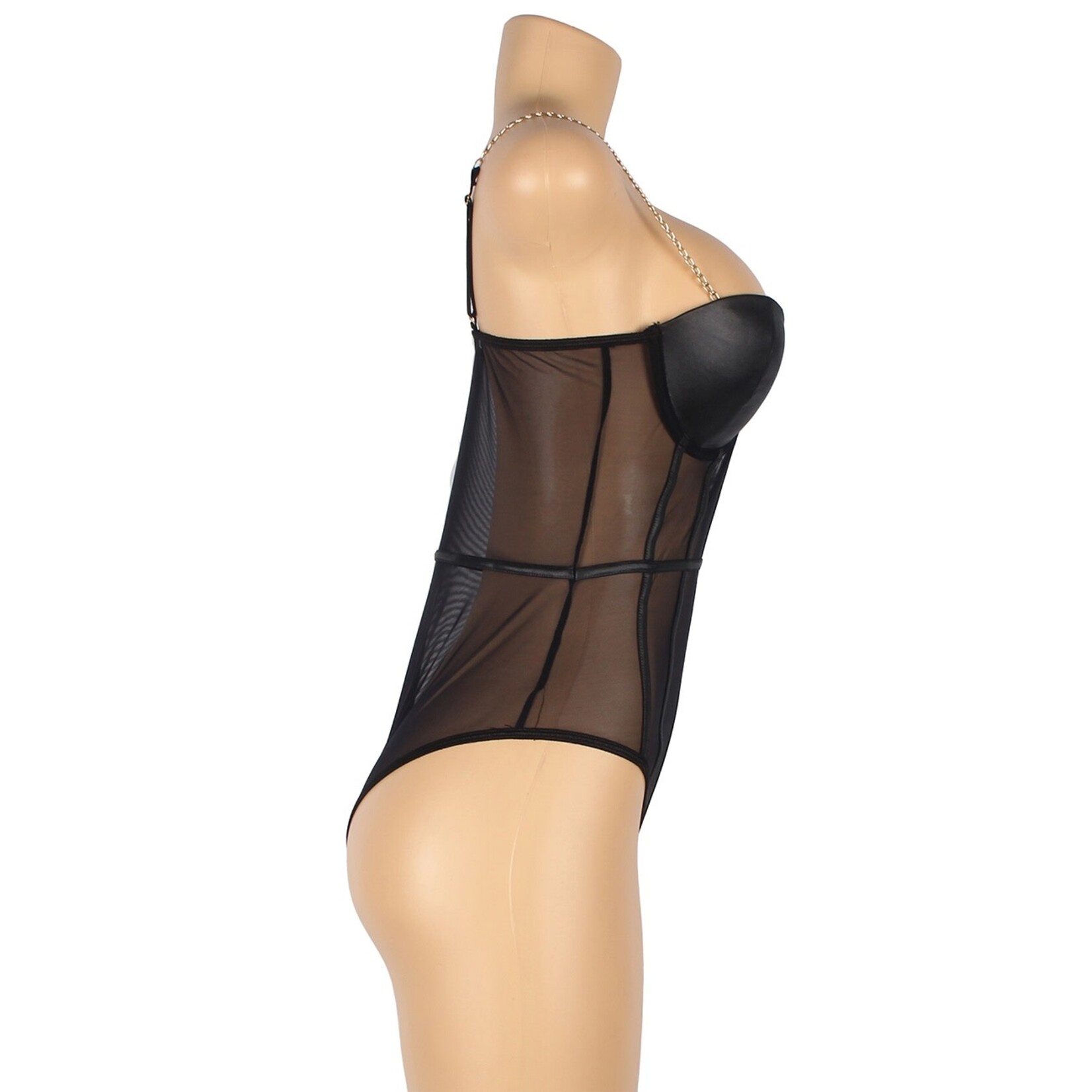OH YEAH! -  ONE PIECE METAL STRAP SEE THROUGH UNDERWIRE BODYSUIT XS-S