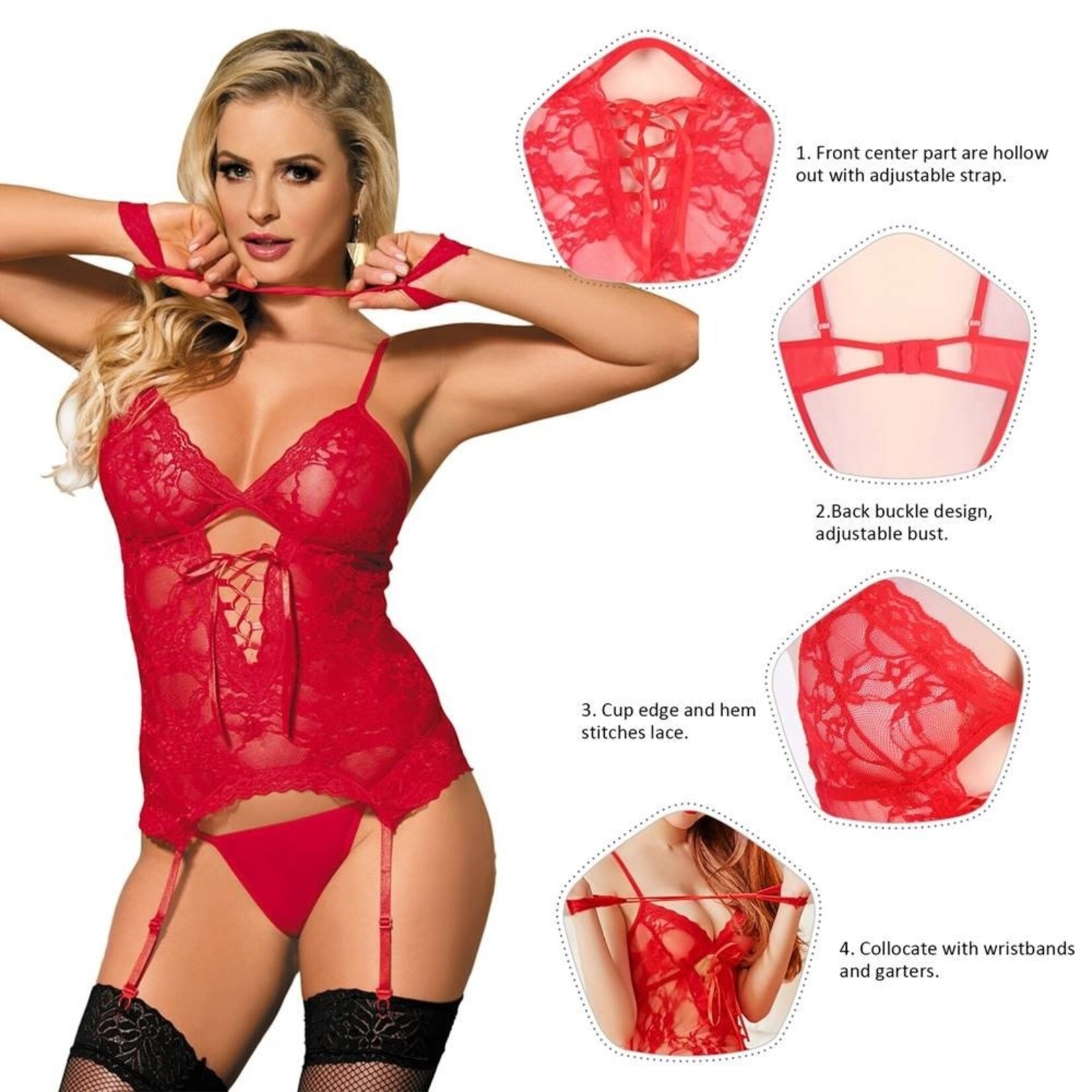 OH YEAH! -  RED LACE ROUND OPEN BACK TEDDY LINGERIE XL