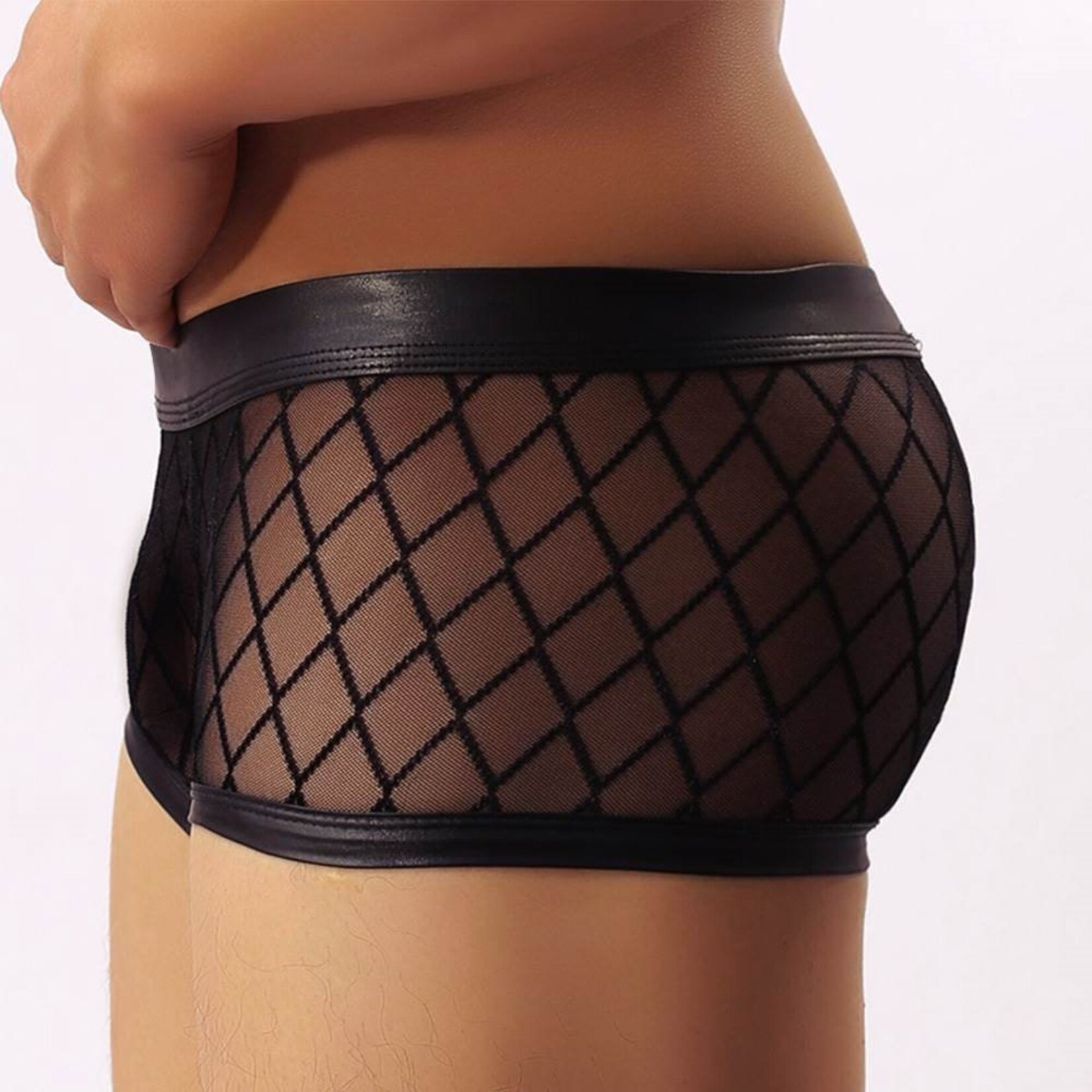 OH YEAH! -  MENS SEXY SHEER BLACK BOXER UNDERWEAR S