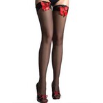 OH YEAH! -  SEXY BLACK STOCKINGS WITH RED BOW XS-L