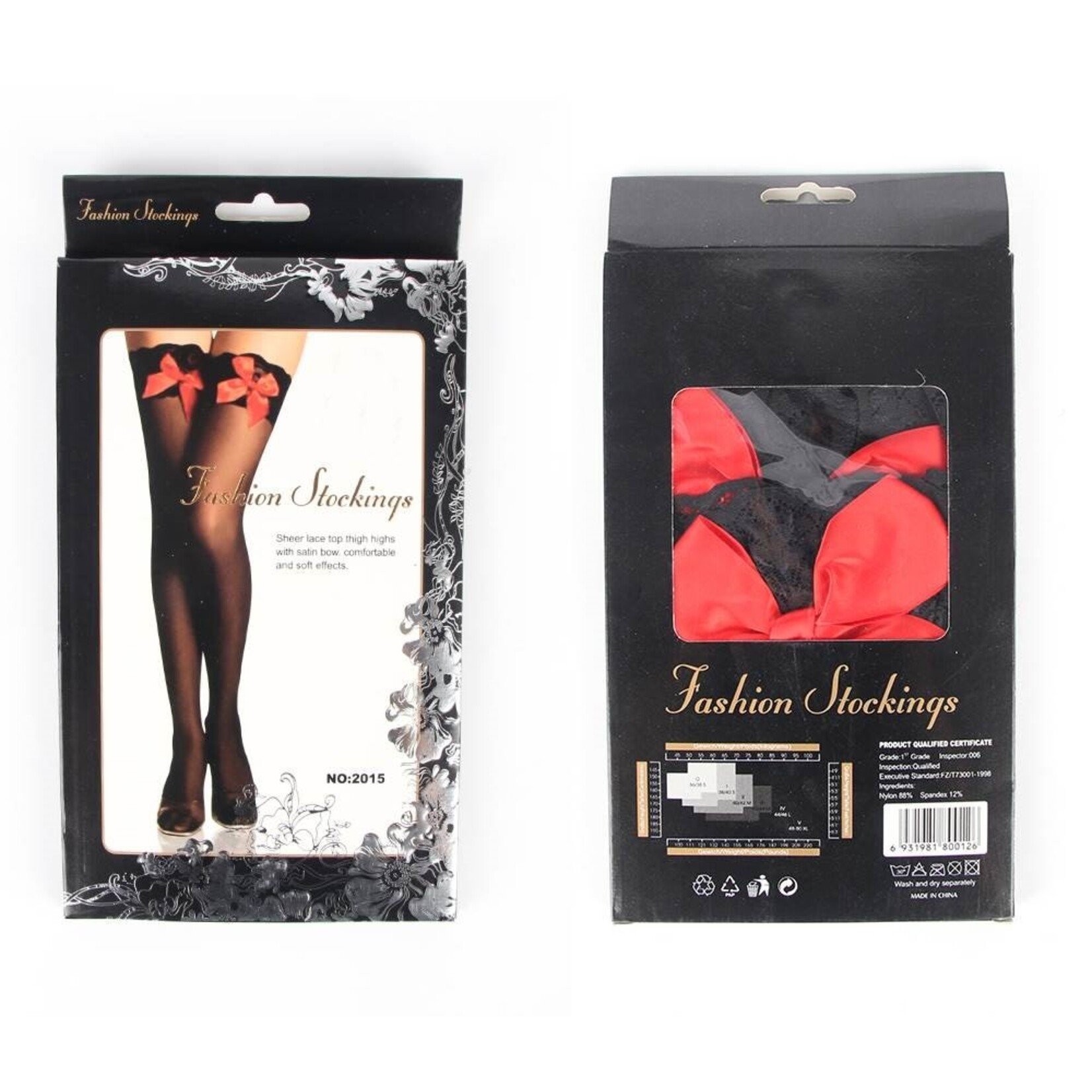 OH YEAH! -  SEXY BLACK STOCKINGS WITH RED BOW XS-L