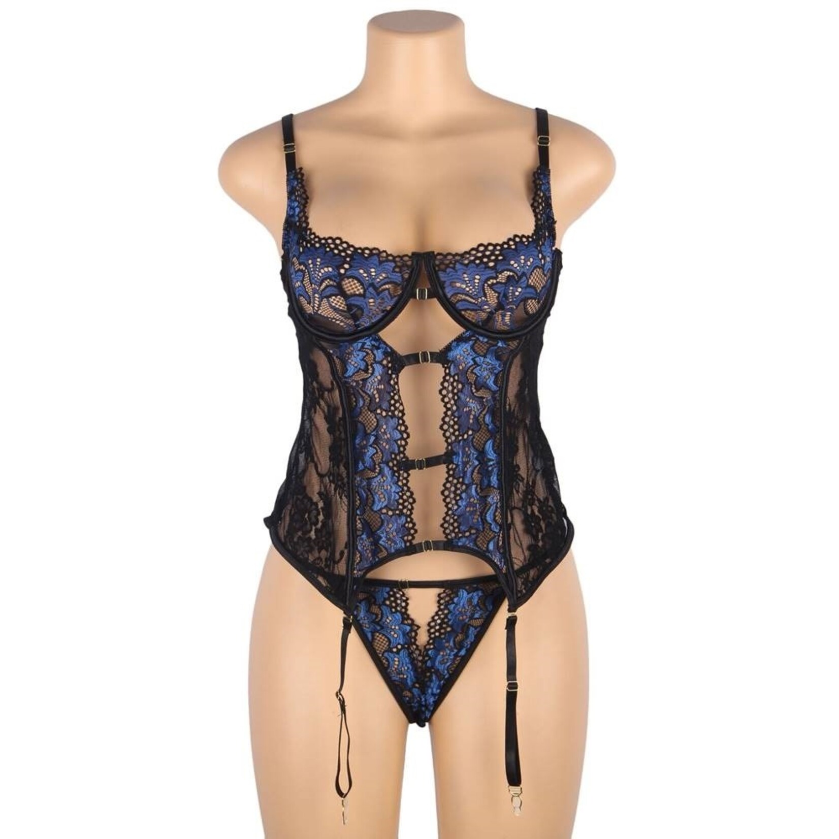 OH YEAH! -  SEXY LACE STITCHING PLUS SIZE GARTERED LINGERIE SET WITH UNDERWIRE M-L