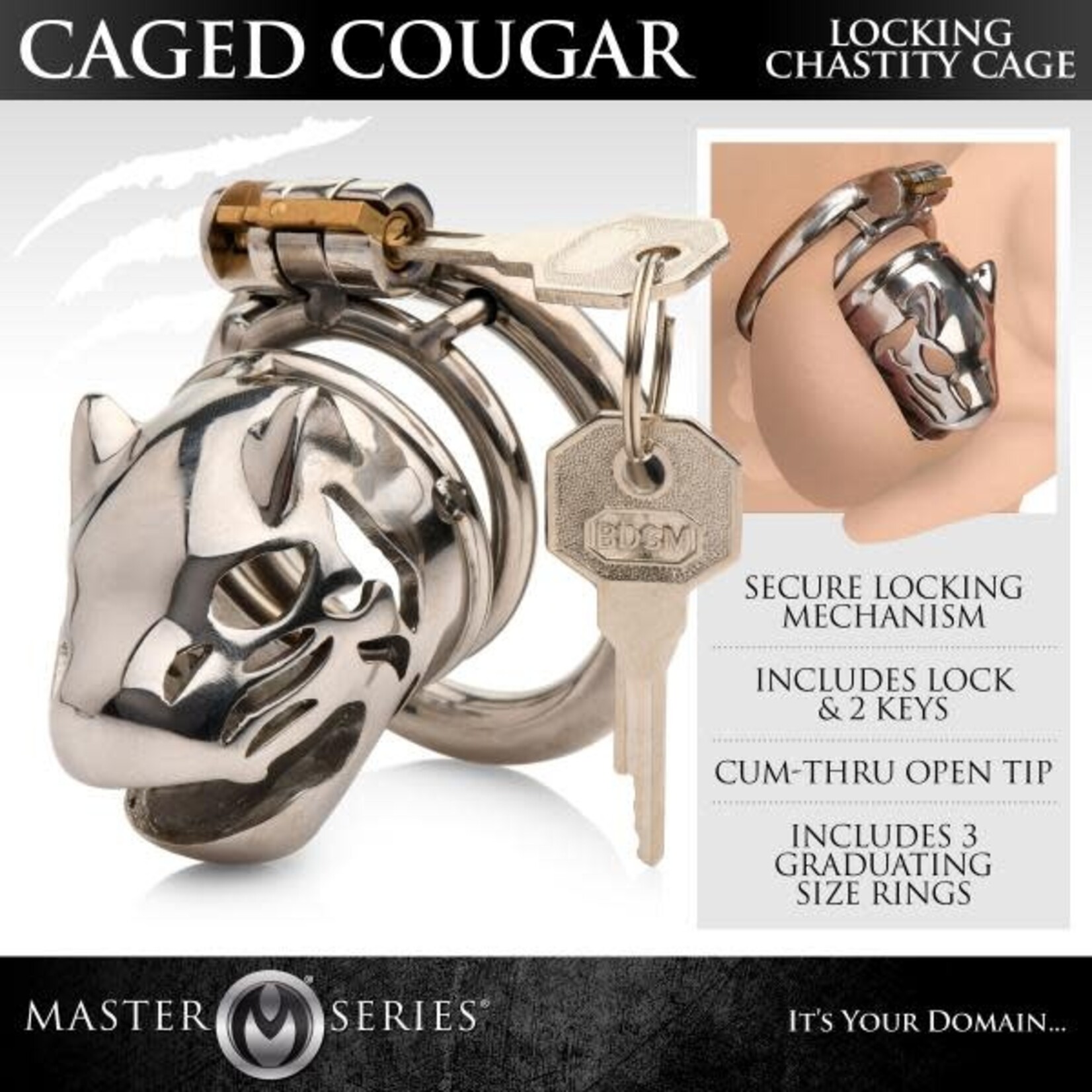 MASTER SERIES MASTER SERIES CAGED COUGAR LOCKING CHASTITY CAGE