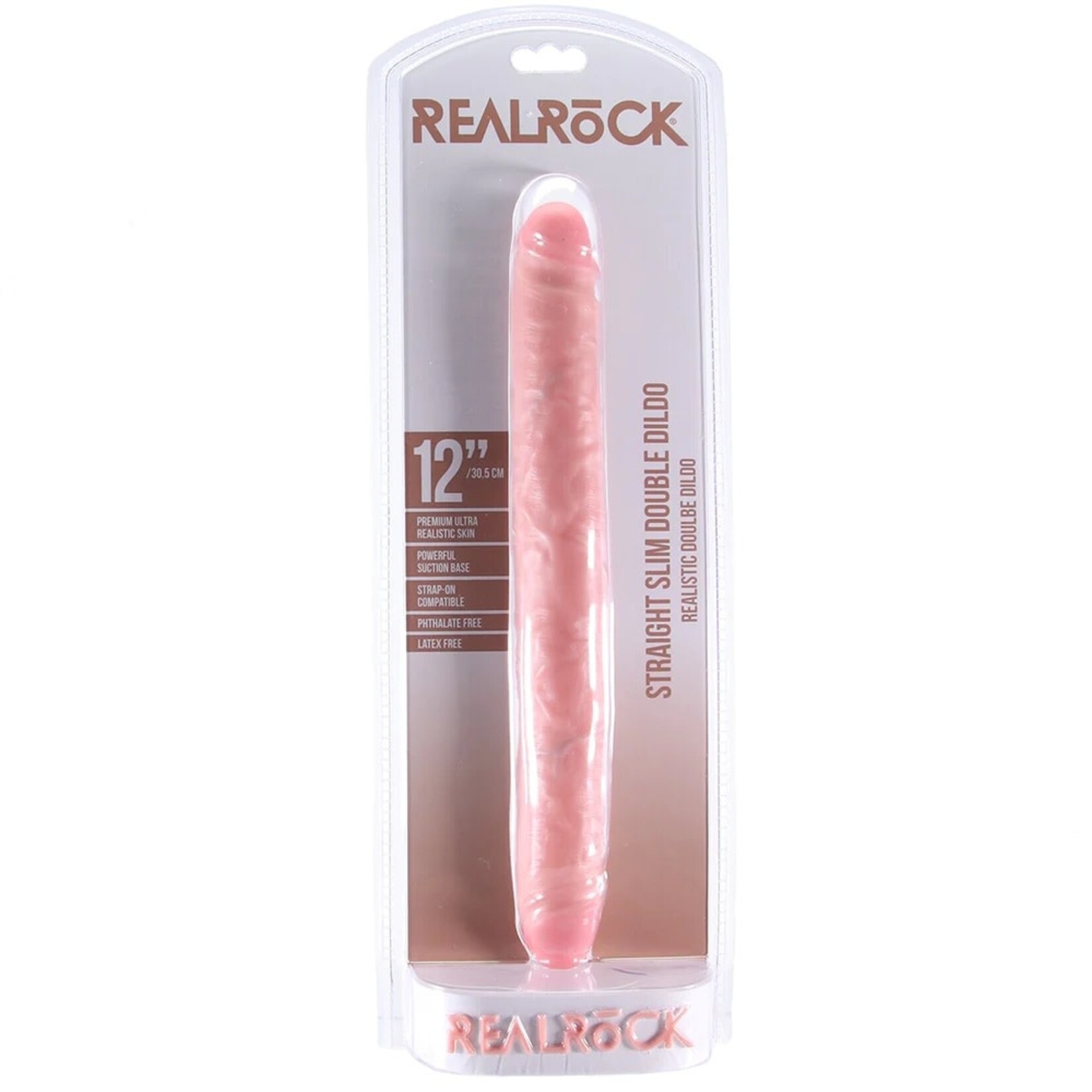 SHOTS REALROCK SLIM DOUBLE ENDED 12 INCH DILDO IN LIGHT