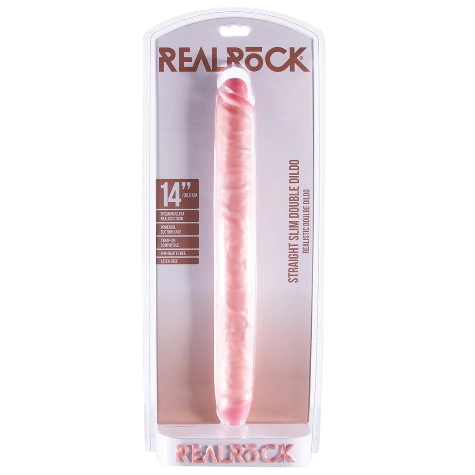 SHOTS REALROCK SLIM DOUBLE ENDED 14 INCH DILDO IN LIGHT