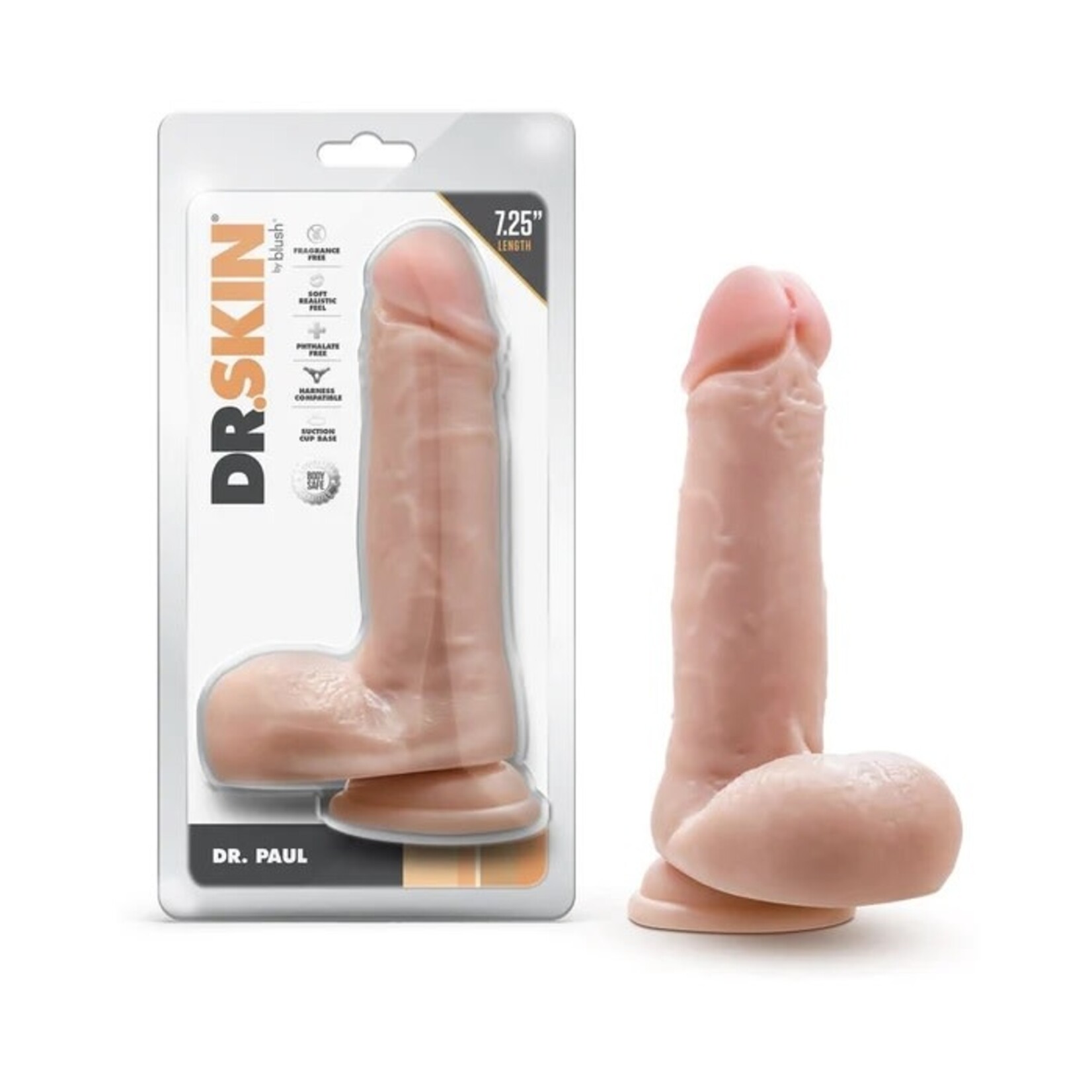 DR. SKIN BLUSH - DR. SKIN - DR. PAUL - 7.25 INCH DILDO WITH BALLS - BEIGE