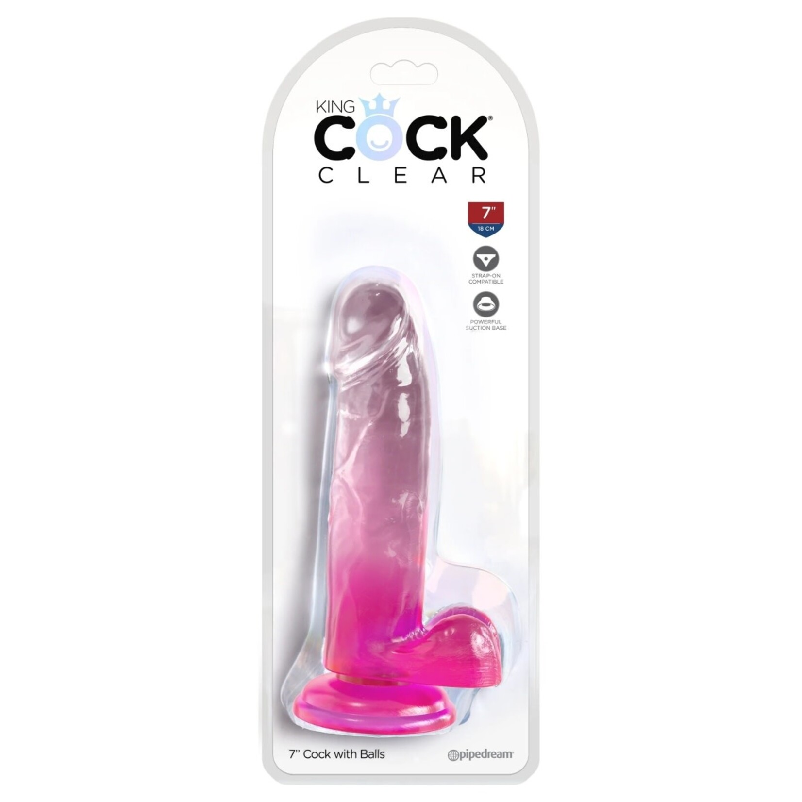 KING COCK KING COCK CLEAR 7" COCK WITH BALLS - PINK