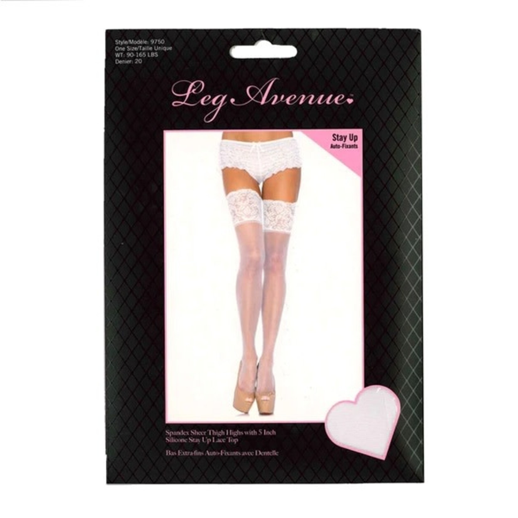 LEG AVENUE LEG AVENUE - SPANDEX SHEER THIGH HIGHS WITH 5" SILICONE STAY UP LACE TOP  WHITE - OS