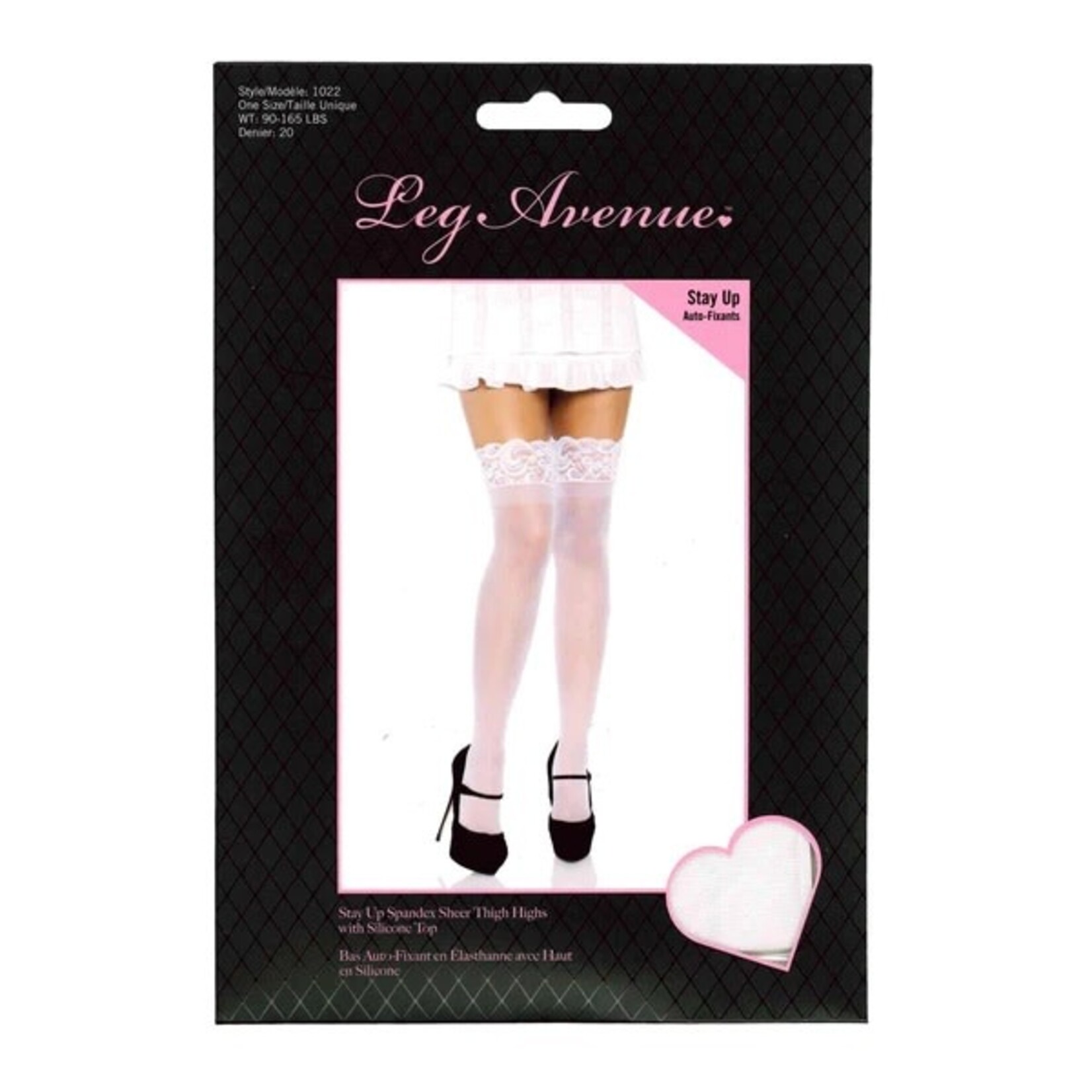 LEG AVENUE LEG AVENUE SILICONE STAY UP LACE TOP SPANDEX SHEER THIGH HIGHS  WHITE  O/S
