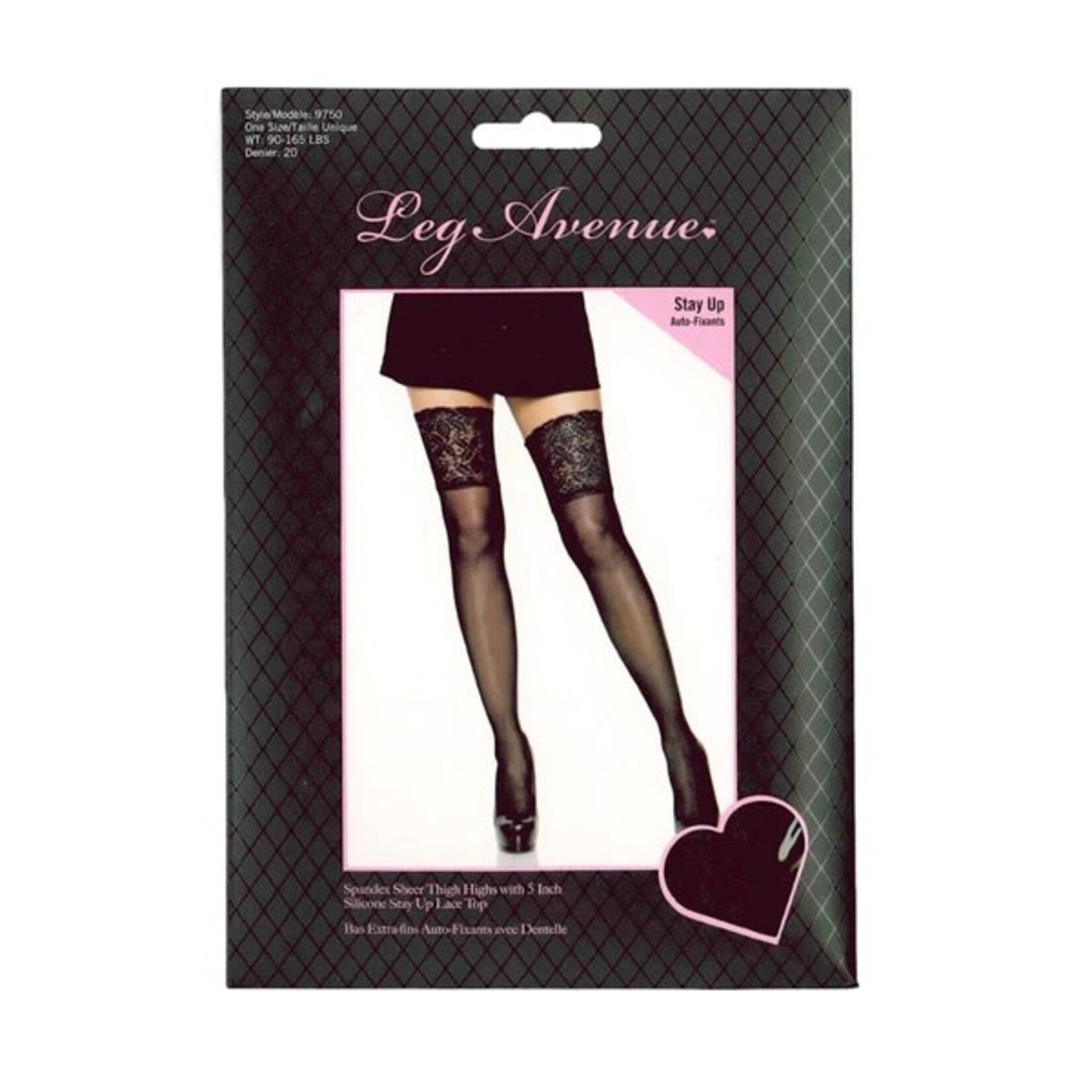 LEG AVENUE LEG AVENUE - SPANDEX SHEER THIGH HIGHS WITH 5" SILICONE STAY UP LACE TOP  BLACK - OS