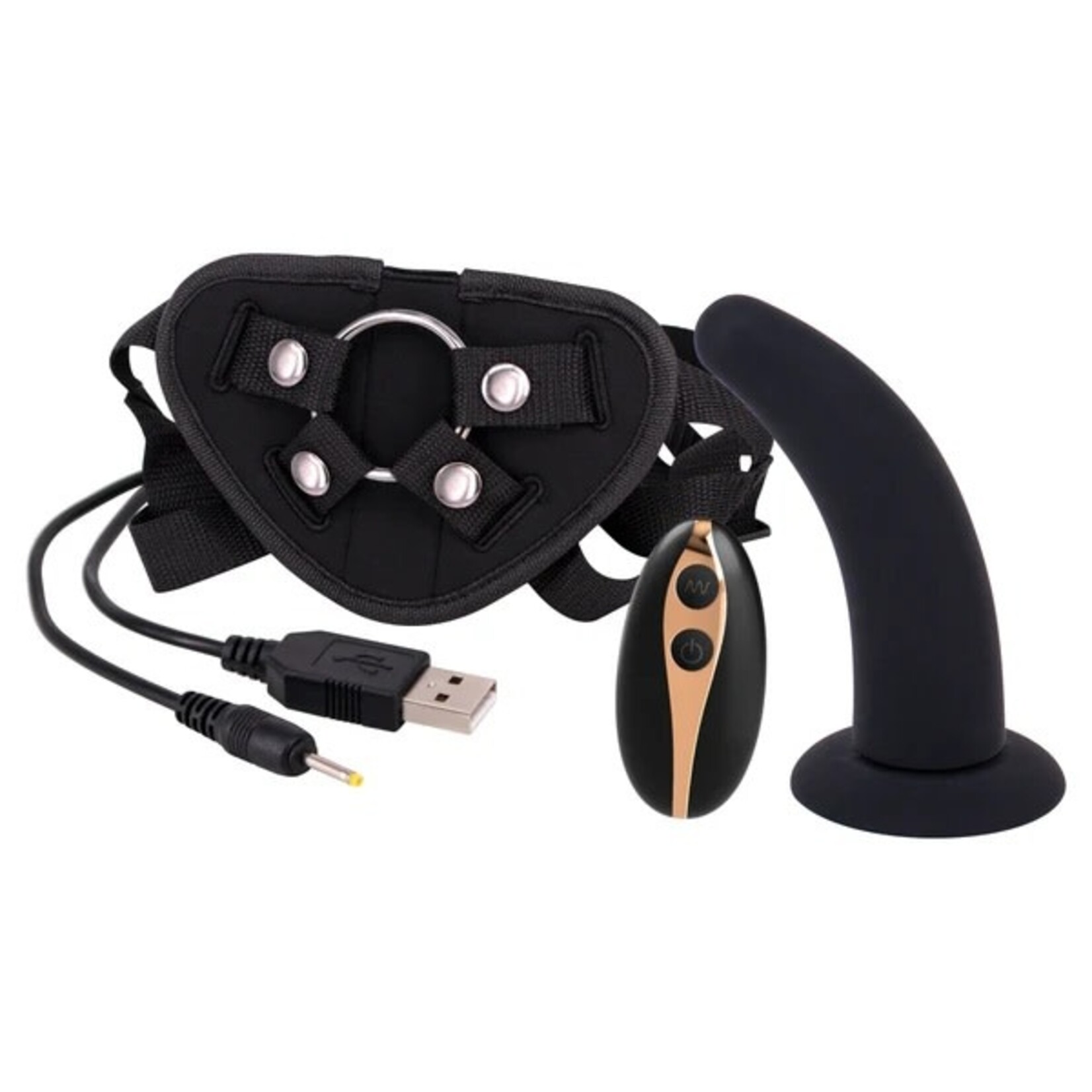 SEVEN CREATIONS 5" VIBRATING STRAP-ON & HARNESS - BLACK