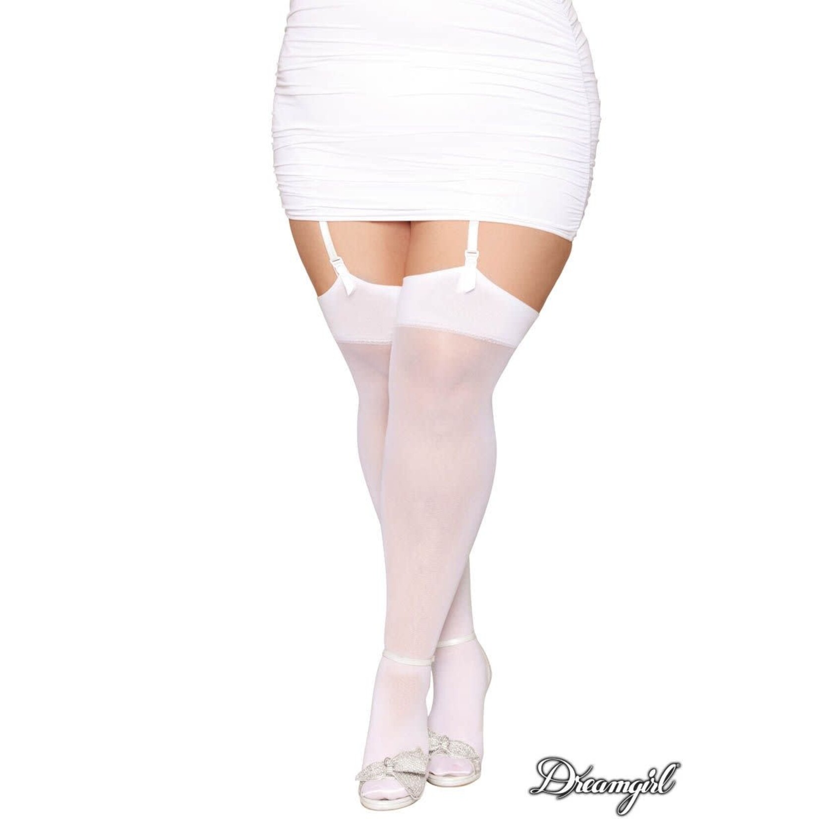 DREAMGIRL LINGERIE DREAMGIRL -  BRIDAL BACKSEAM THIGH HI WHITE QUEEN