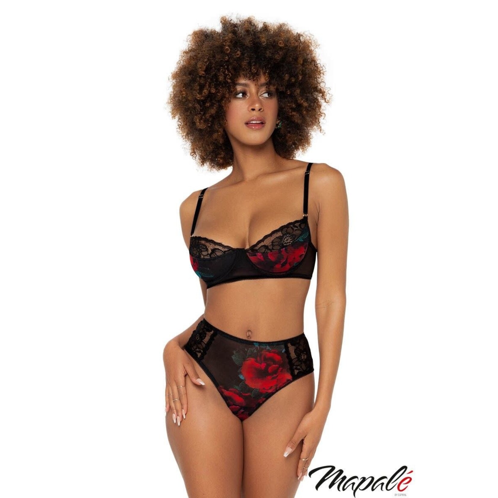 MAPALE MAPALE -  ROSE PRINT 2PC BLACK-RED L/XL