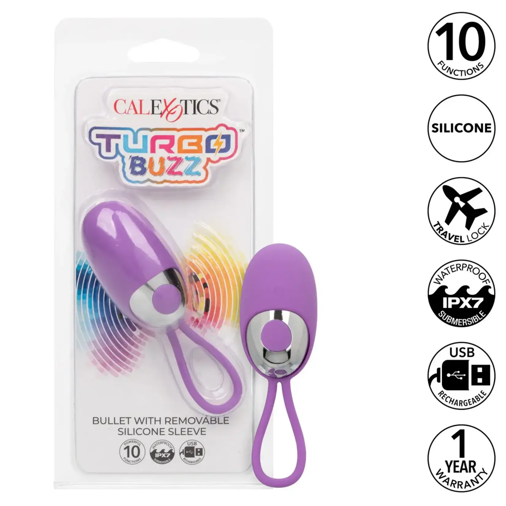 CALEXOTICS TURBO BUZZ BULLET WITH REMOVABLE SILICONE SLEEVE - PURPLE