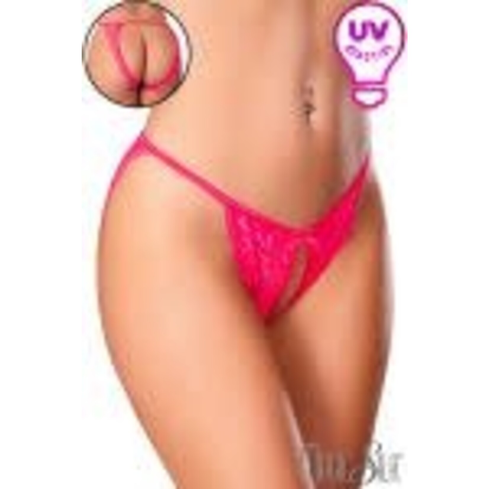 MAGIC SILK -  UV LACE FLUTTER THONG PINK L/XL