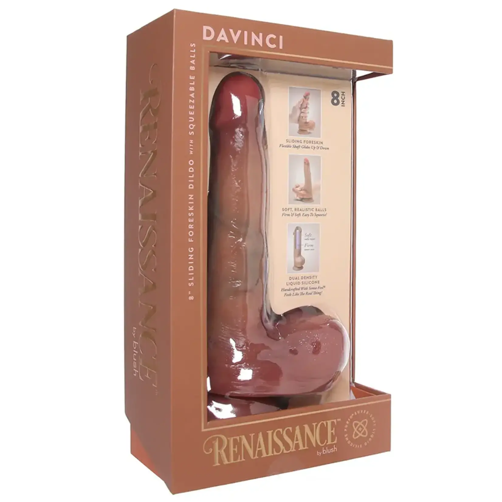 RENAISSANCE DAVINCI 8 INCH SLIDING FORESKIN DILDO IN TAN