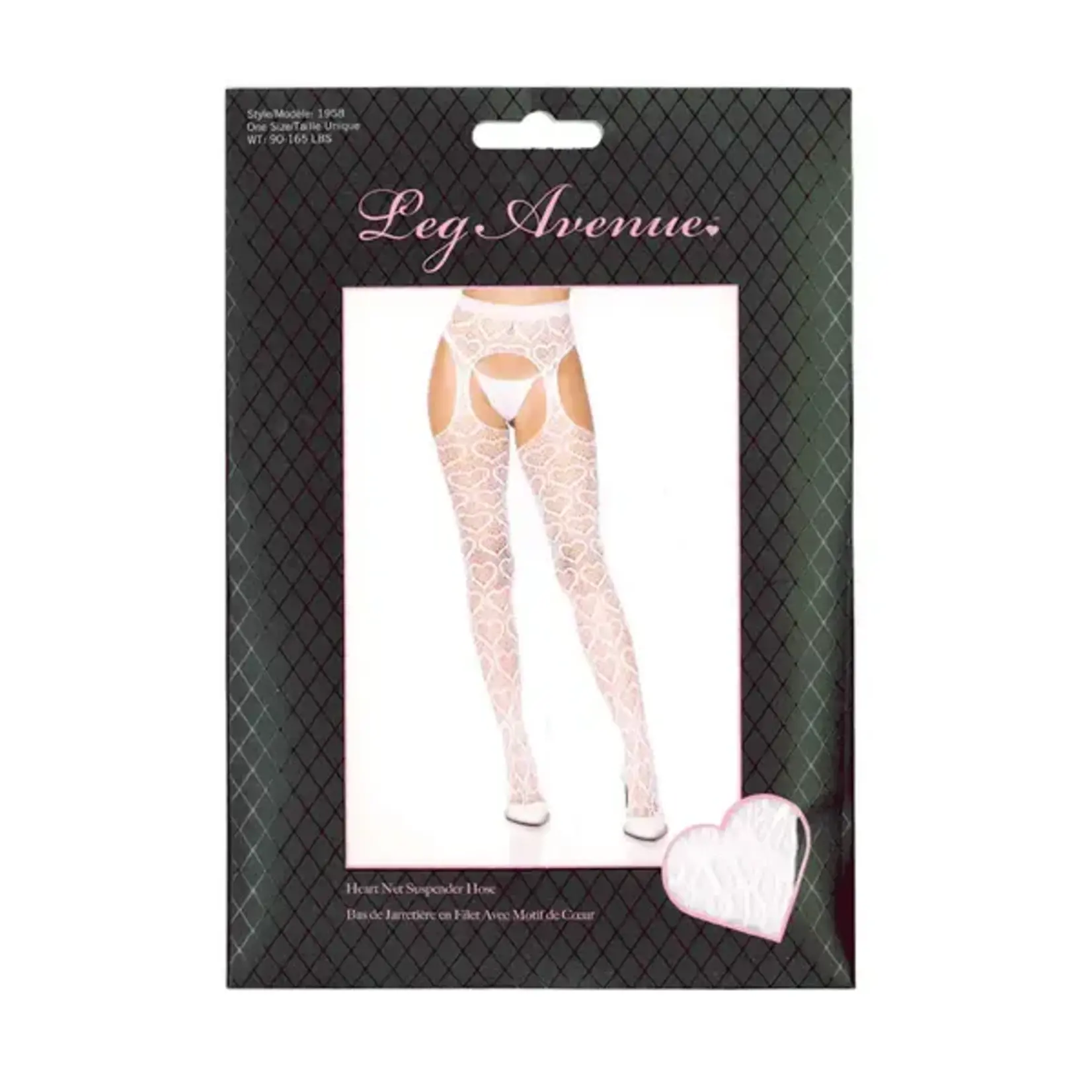 LEG AVENUE LEG AVENUE - HEART NET SUSPENDER PANTYHOSE - WHITE - OS