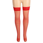 OH YEAH! OH YEAH! -  RED FISHNETS THIGH HIGH STOCKINGS SILICONE LACE TOP STAY UP SHEER HOSIERY RED  L-2XL