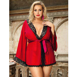 OH YEAH! OH YEAH! -  SEXY LONG SLEEVE RED MESH SLEEPWEAR WITH BELT AS SHOWN XL-2XL