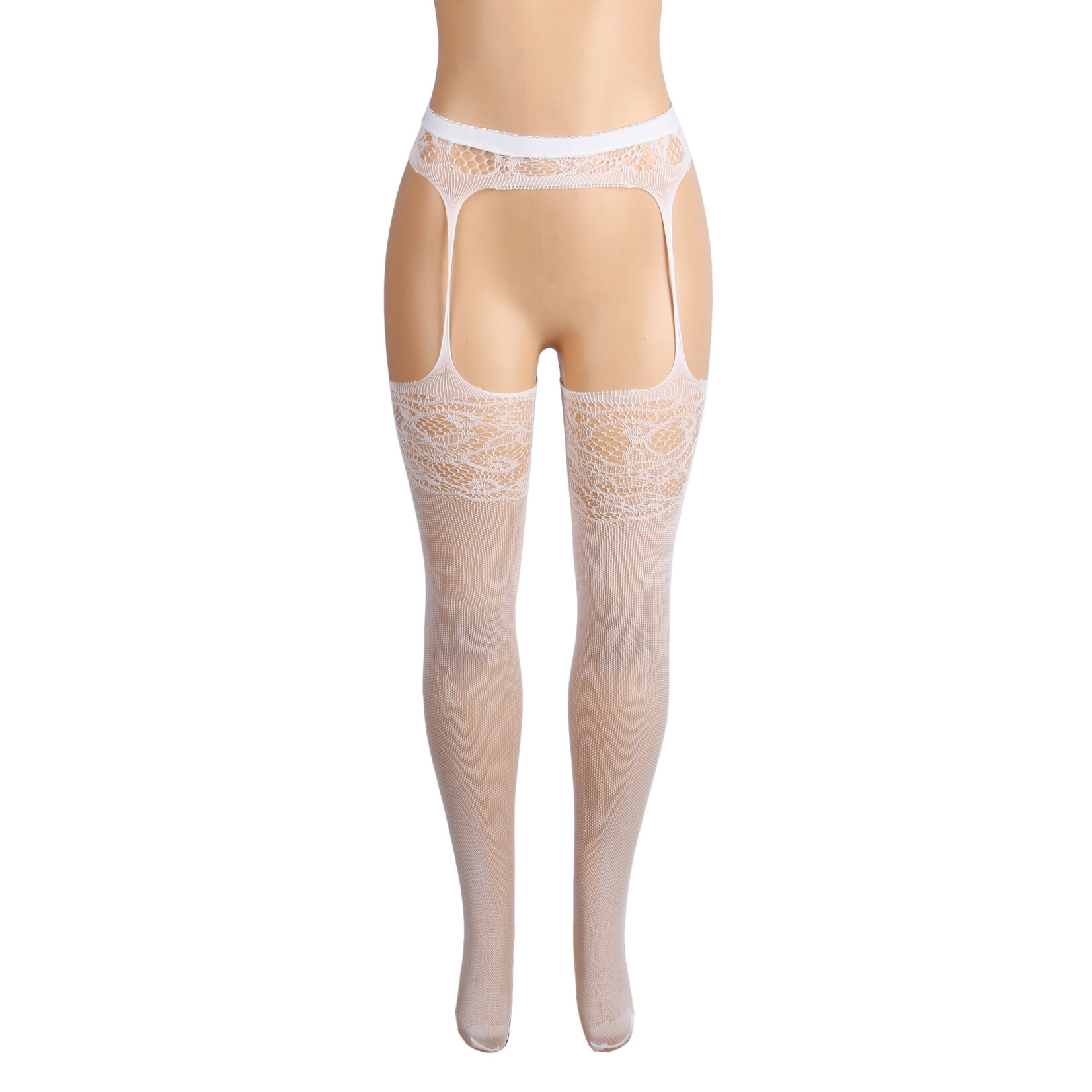 OH YEAH! OH YEAH! -  WHITE SEXY JACQUARD FISHNET PANTYHOSE TIGHTS WHITE  XS-M