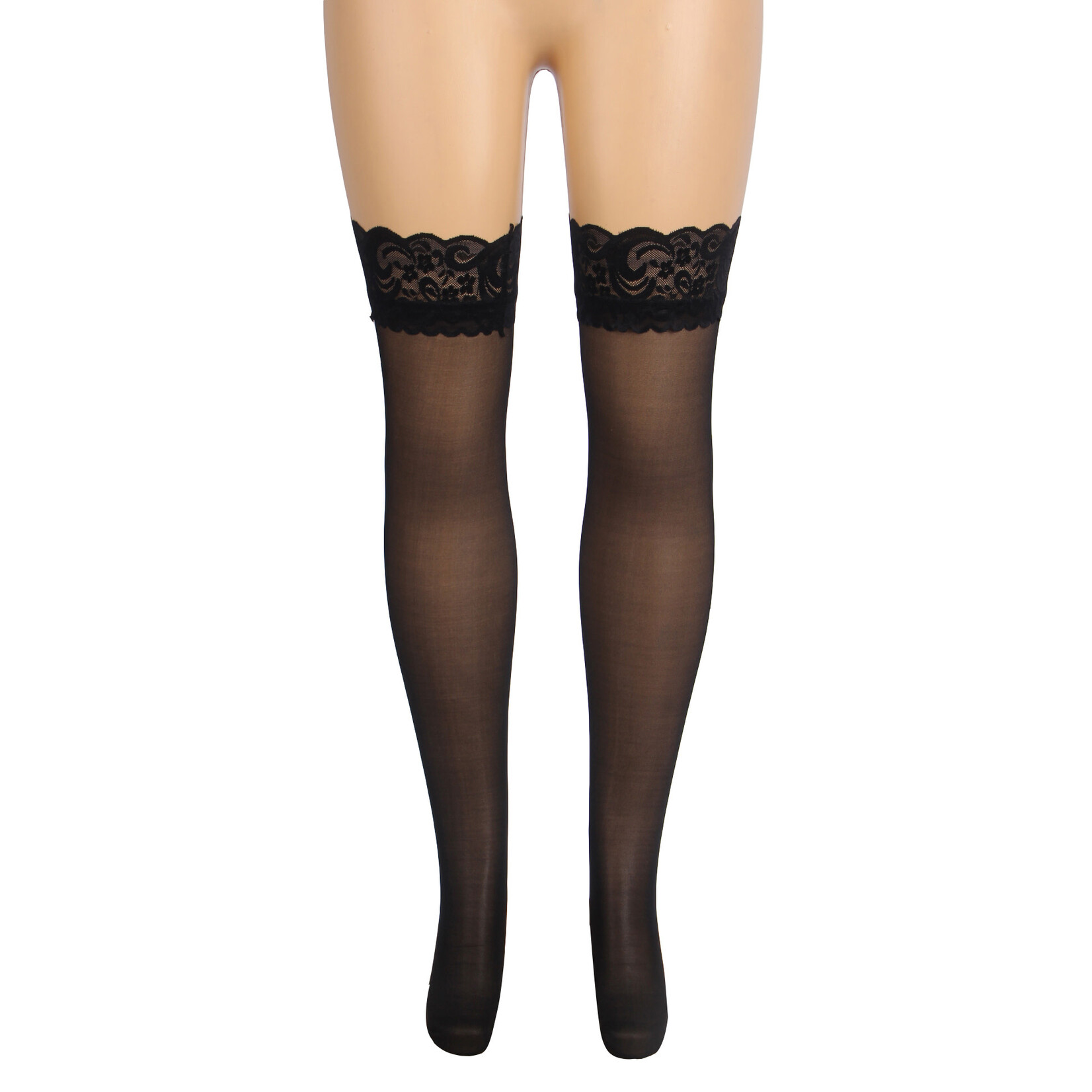 OH YEAH! OH YEAH! -  BLACK SEXY LACE VERTICAL LINE STOCKINGS WITH SILICONE BLACK  L-2XL