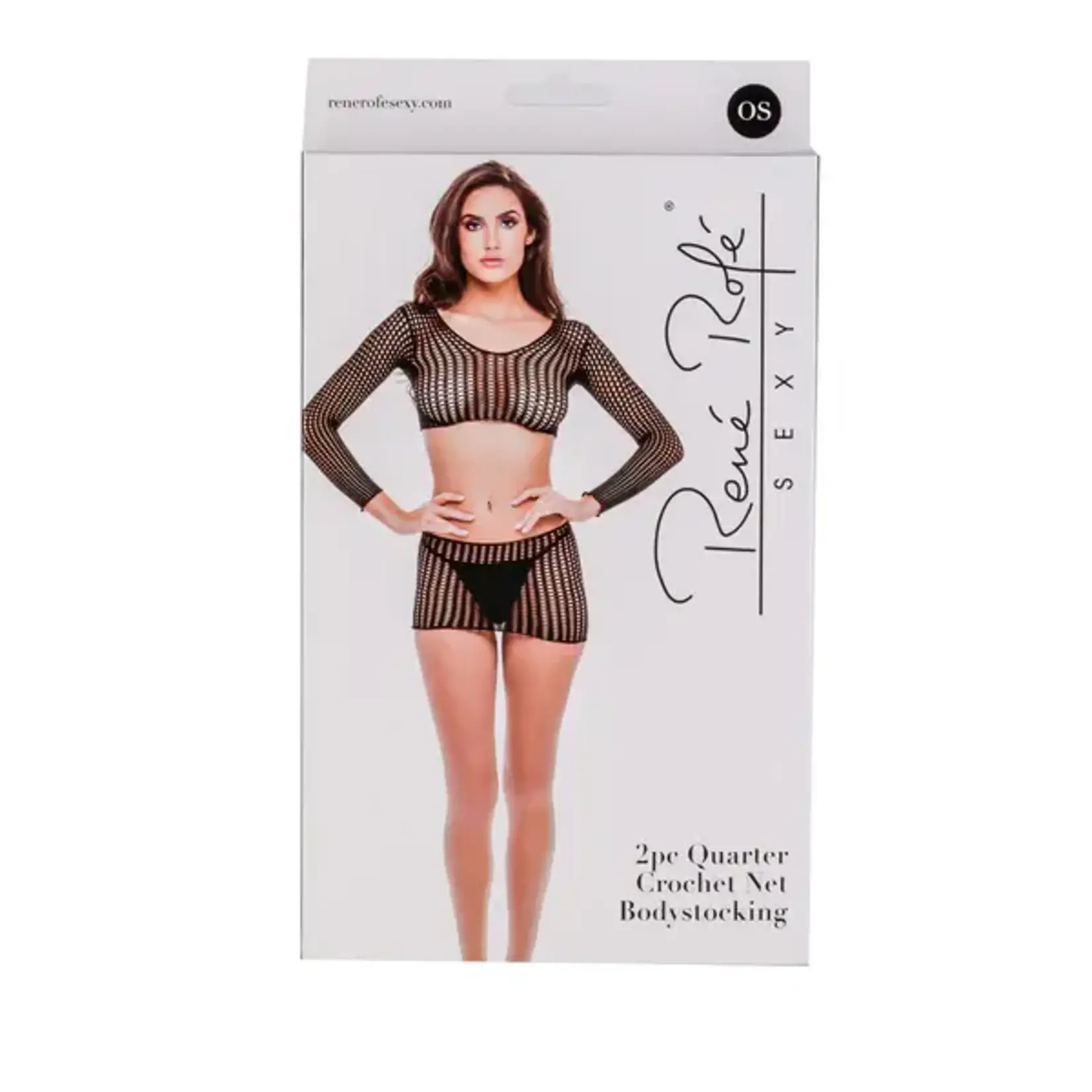 RENE ROFE 2PC QUARTER CROCHET NET BODYSTOCKING- BLACK - ONE SIZE