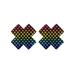 OH YEAH! OH YEAH! -  CROSS SHAPE NIPPLE COVERS WITH COLORFUL HEARTS BLACK