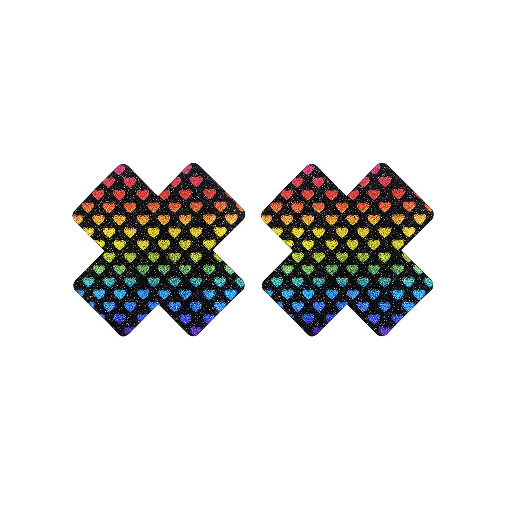 OH YEAH! OH YEAH! -  CROSS SHAPE NIPPLE COVERS WITH COLORFUL HEARTS BLACK