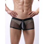 OH YEAH! OH YEAH! -  BLACK SEXY MESH OPENABLE CROTCH IMITATION LEATHER MEN'S BOXER UNDERWEAR BLACK MEDIUM