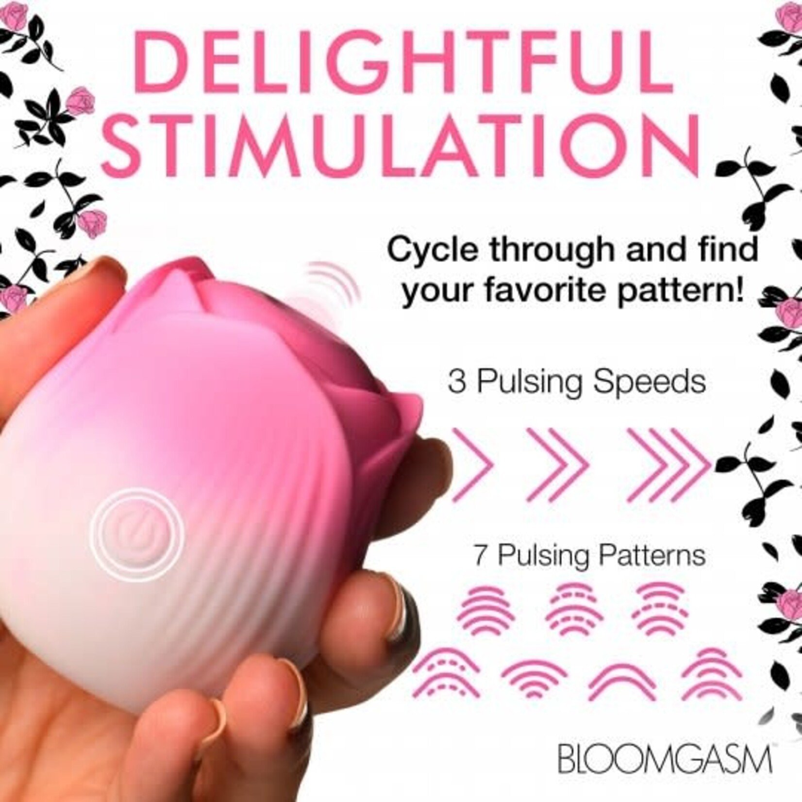 XR BRANDS BLOOMGASM PULSING PETALS ROSE STIMULATOR IN PINK