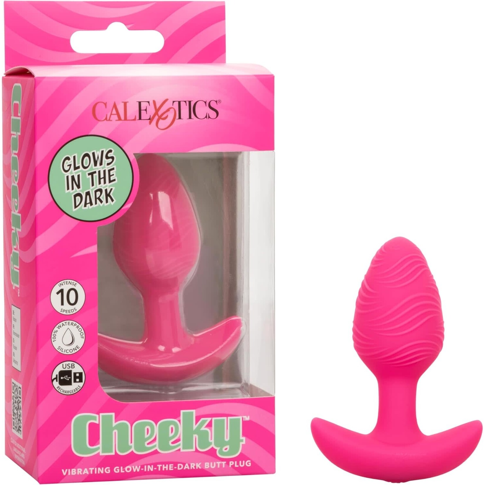 CALEXOTICS CHEEKY VIBRATING GLOW-IN-THE-DARK BUTT PLUG