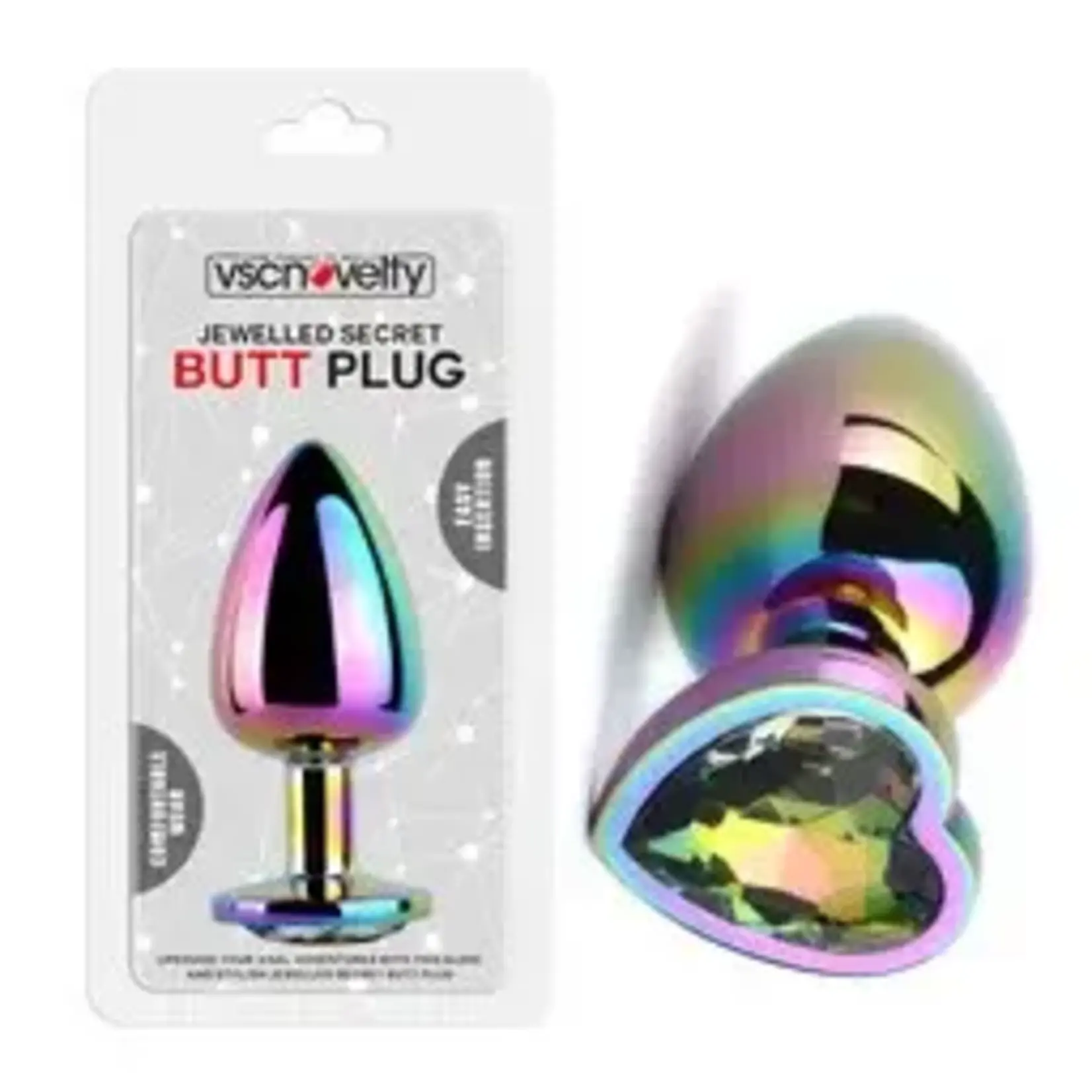 JEWELLED SECRET HEART BUTT PLUG RAINBOW -SMALL