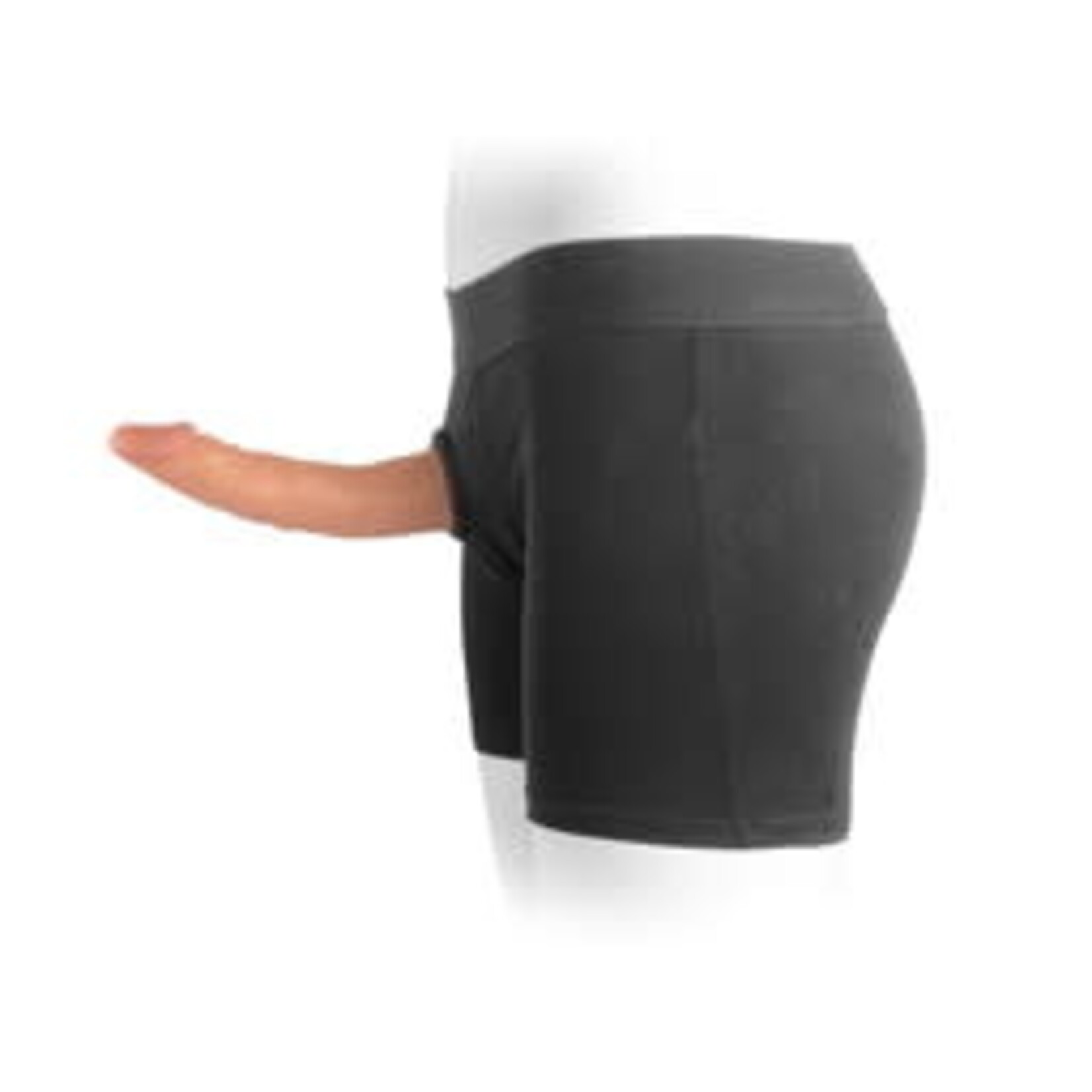 PACKER-WEAR UNISEX STRAP-ON HARNESS BOXER SHORTS KIT WITH DUAL LAYER BENDABLE DILDO 7.5"