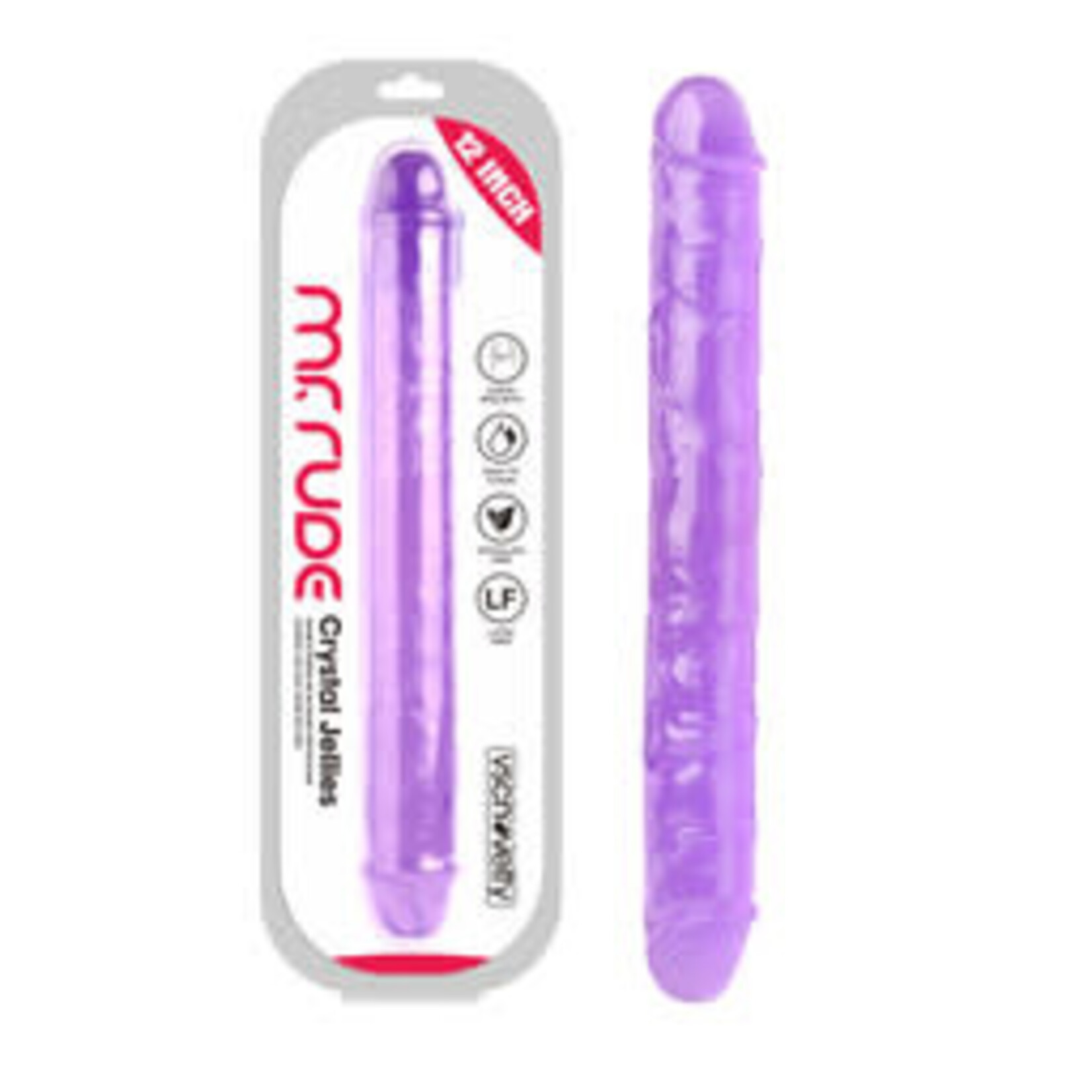 12" MR. RUDE -CRYSTAL JELLIES REALISTIC DOUBLE-ENDED DILDO PURPLE