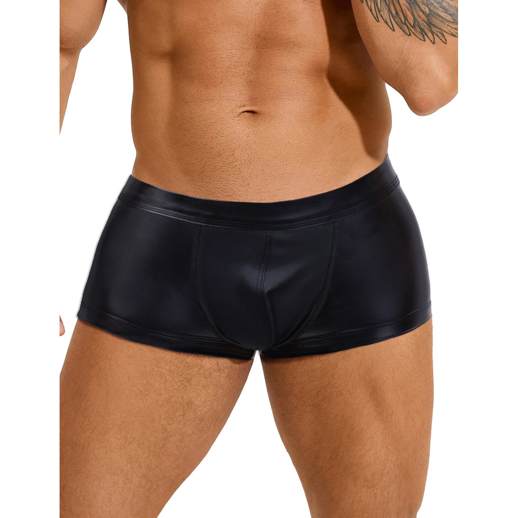 OH YEAH! OH YEAH! -  BLACK SEXY PU LEATHER HIP HOLLOW MEN BOXER X-LARGE BLACK