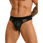 OH YEAH! OH YEAH! -  BLACK SEXY PU LEATHER HOLLOW OUT MEN UNDERWEAR 2XL BLACK