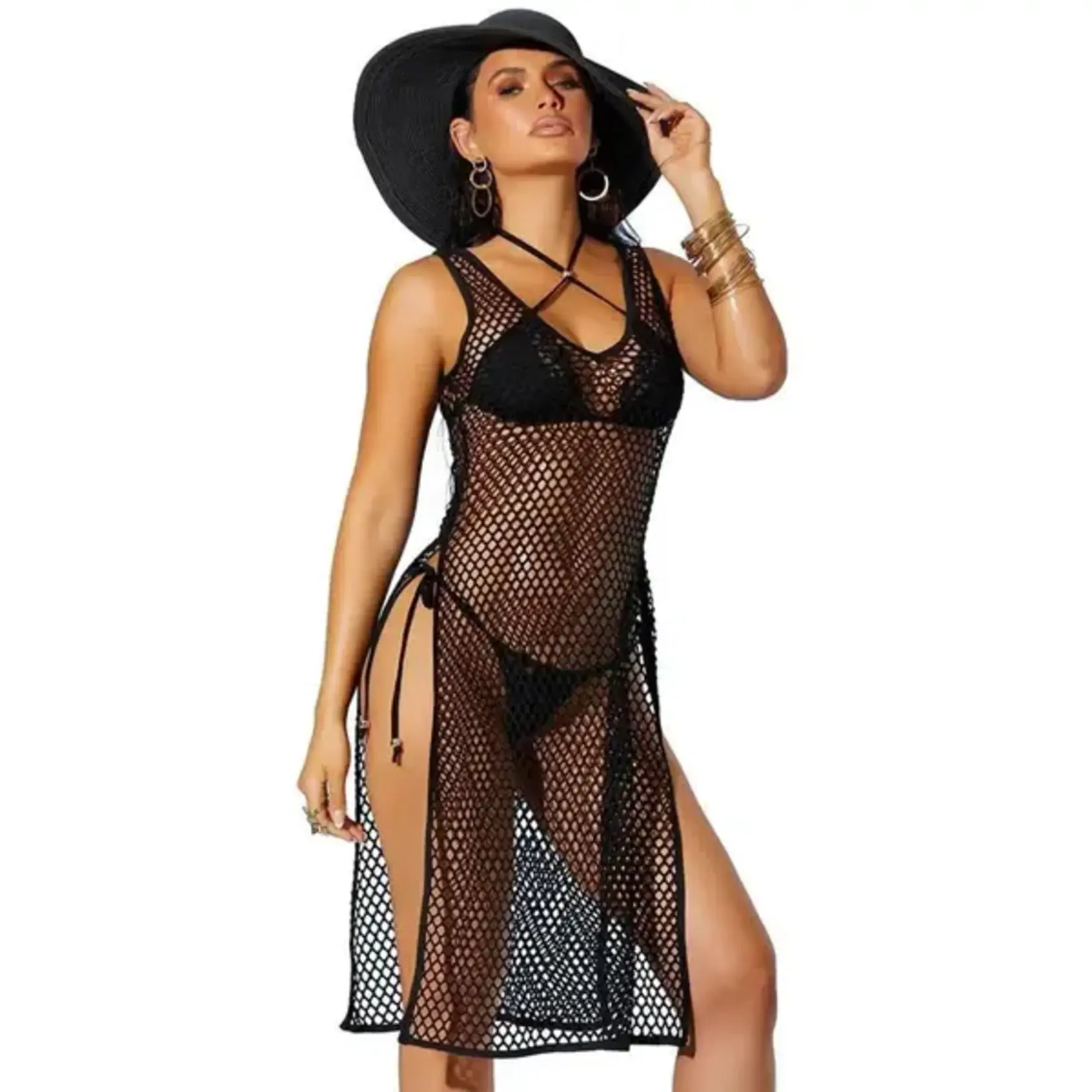 ELEGANT MOMENTS ELEGANT MOMENTS - SWIM COVER UP DRESS - BLACK - L/XL