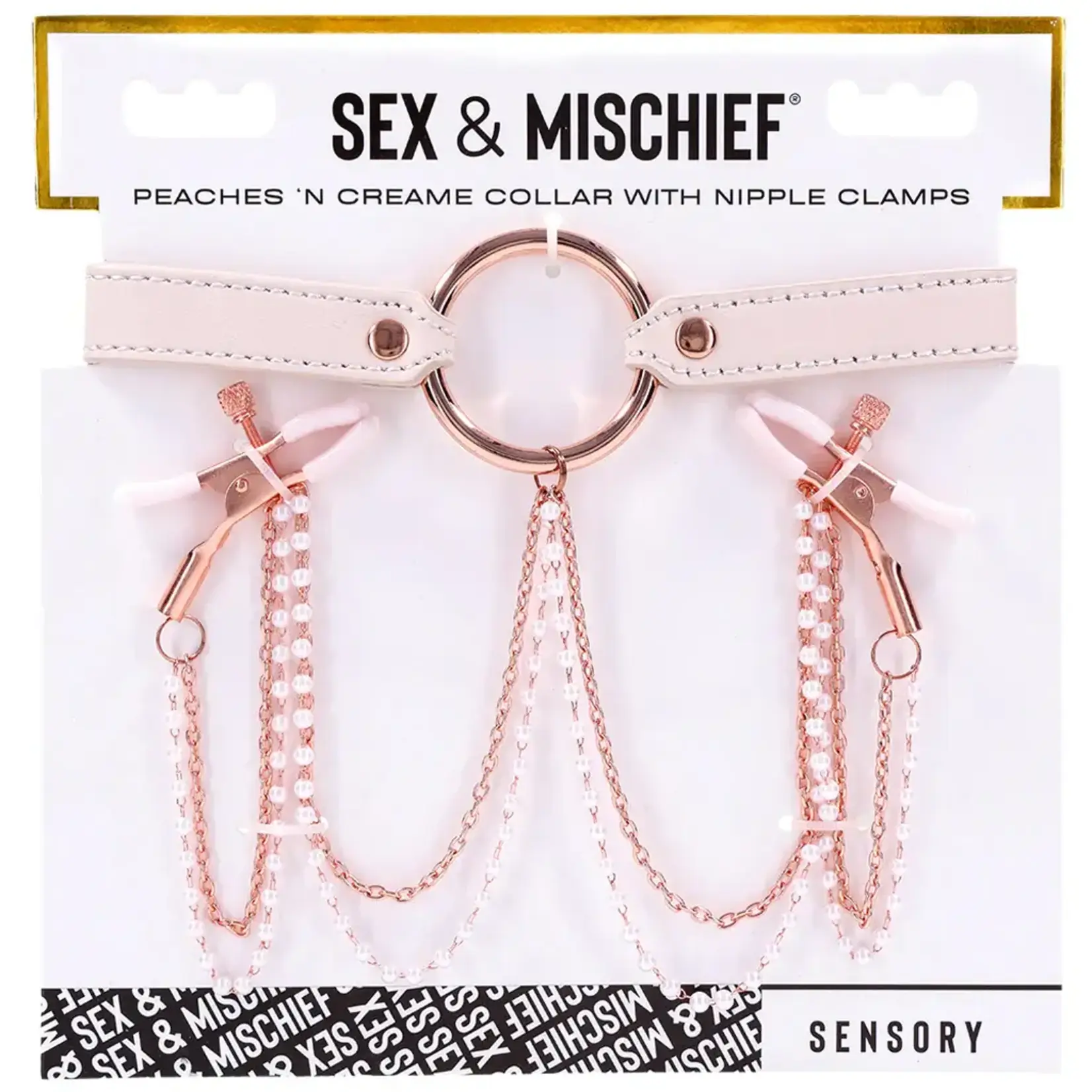 S&M PEACHES 'N CREAME COLLAR WITH NIPPLE CLAMPS