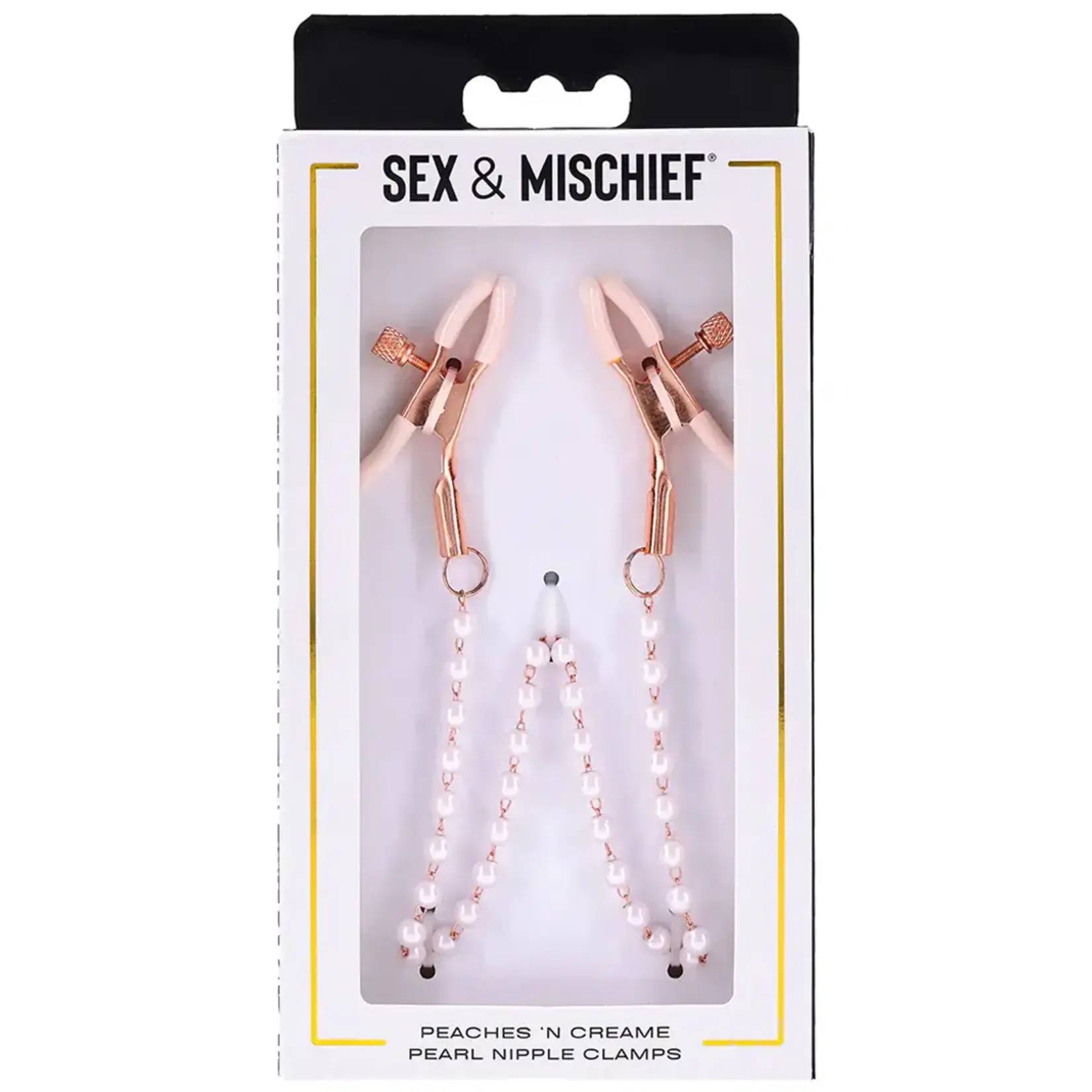 SEX & MISCHIEF S&M PEACHES 'N CREAME PEARL NIPPLE CLAMPS