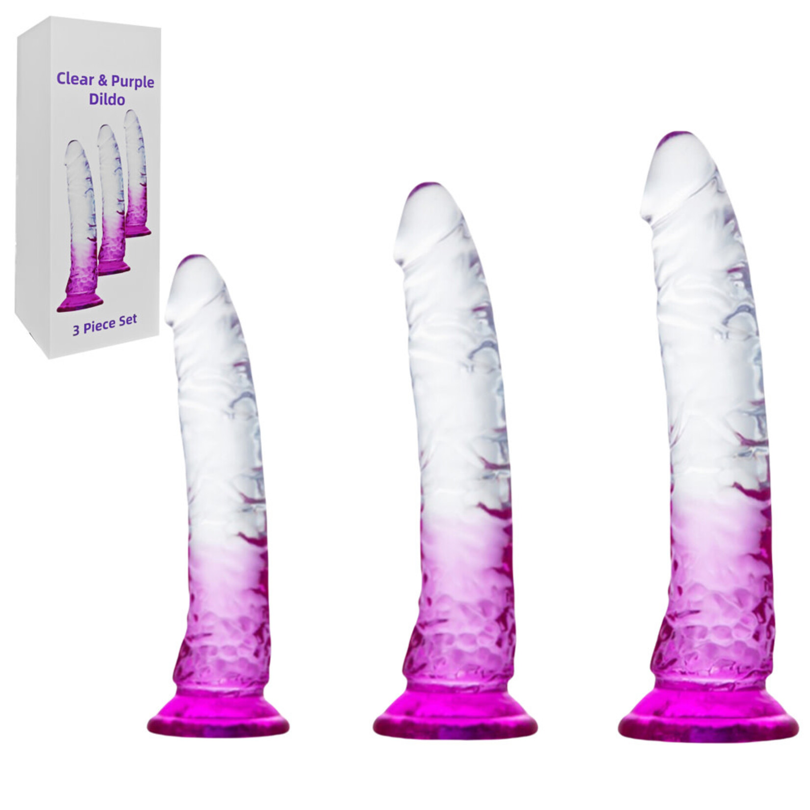 SINSATIONS CLEAR & PURPLE TPE 3-PIECE DILDO SET