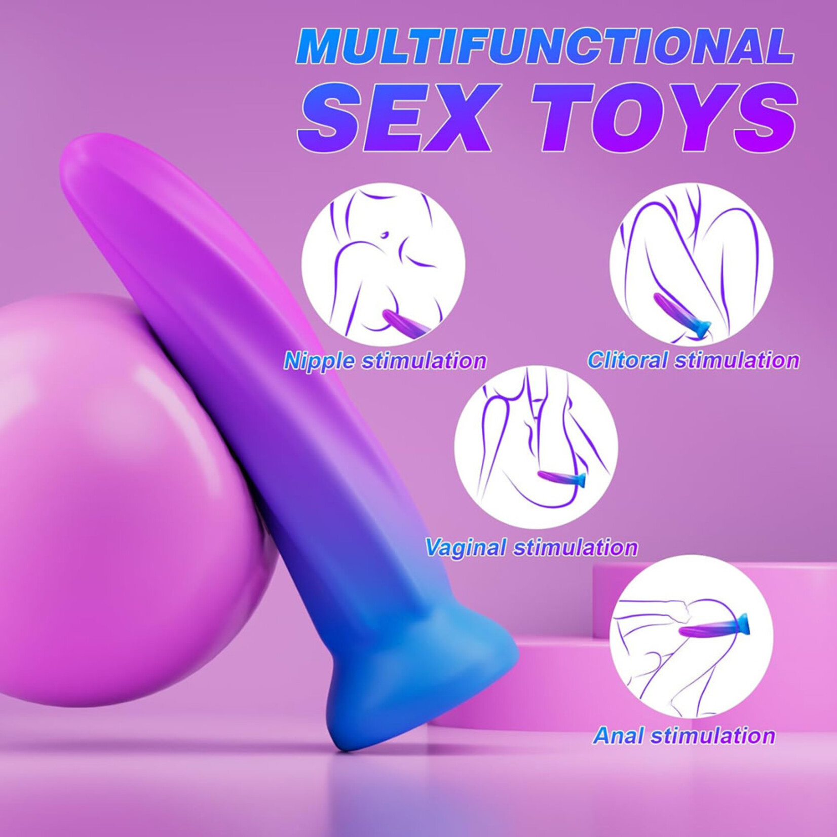 SINSATIONS  6.30'' PURPLE + BLUE GRADIENT SILICONE DILDO