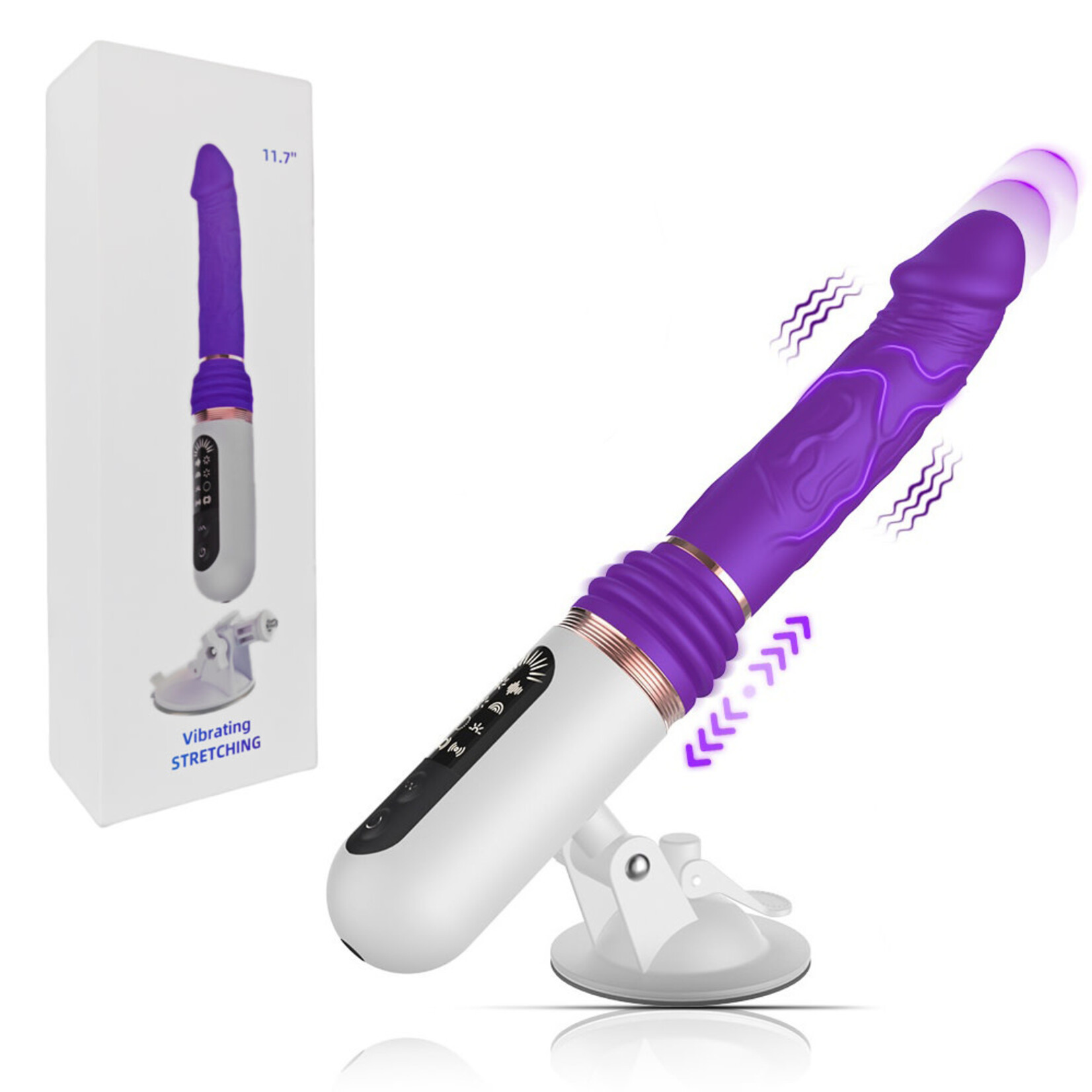 SINSATIONS 8-SPEED RECHARGEABLE PURPLE SILICONE THRUSTING SEX MACHINE WITH STRONG SUCTION CUP