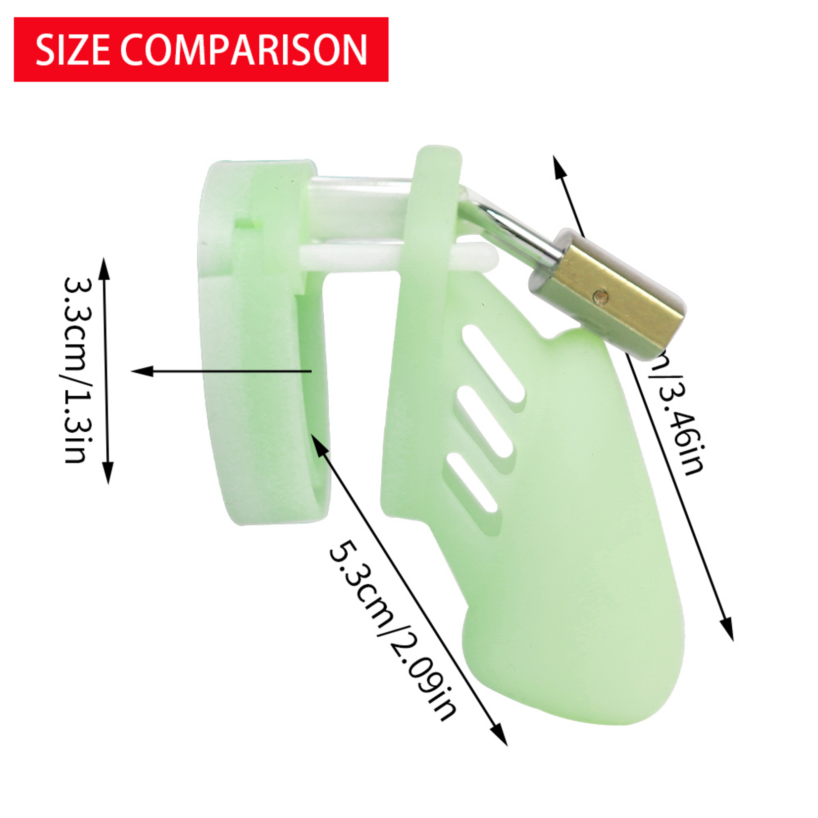 SINSATIONS 3.55 INCH GLOW-IN-THE-DARK GREEN WATERPROOF SILICONE MALE CHASTITY CAGE WITH LOCKS