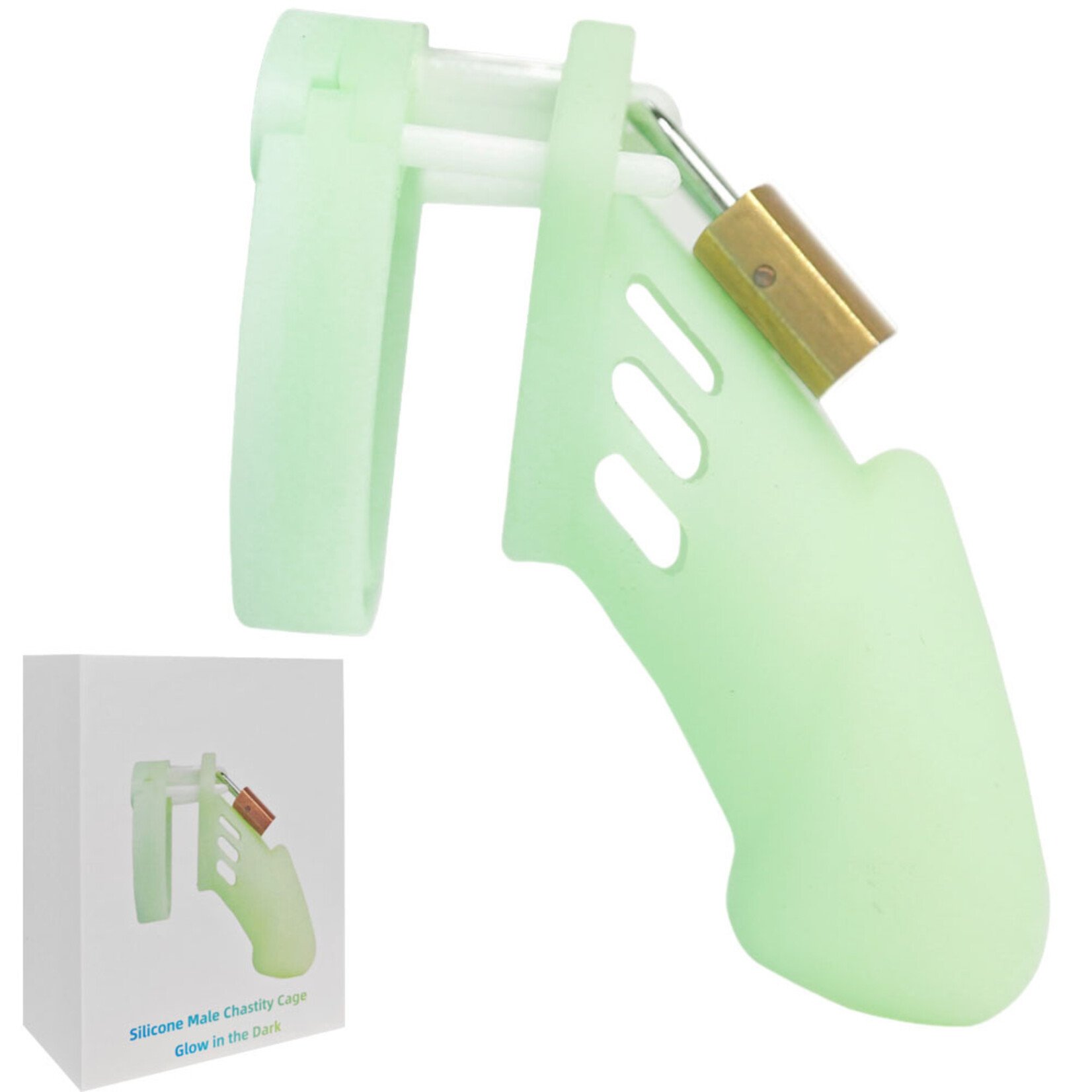 SINSATIONS 4.33' GLOW-IN-THE-DARK GREEN WATERPROOF SILICONE MALE CHASTITY CAGE WITH LOCKS
