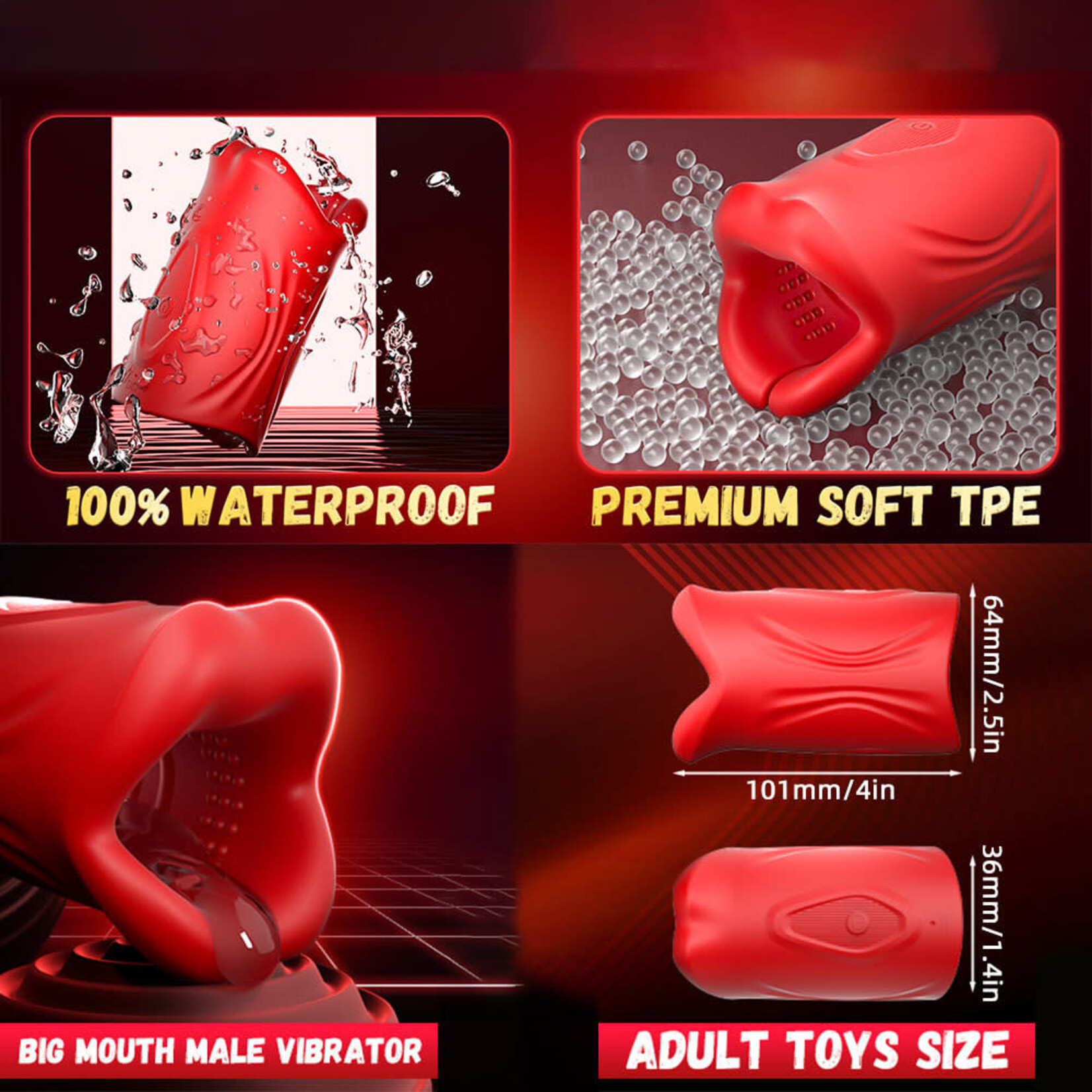 SINSATIONS 3.94 INCH RED 9-SPEED APP-CONTROLLED WATERPROOF RECHARGEABLE SILICONE TONGUE MALE MASTURBATOR