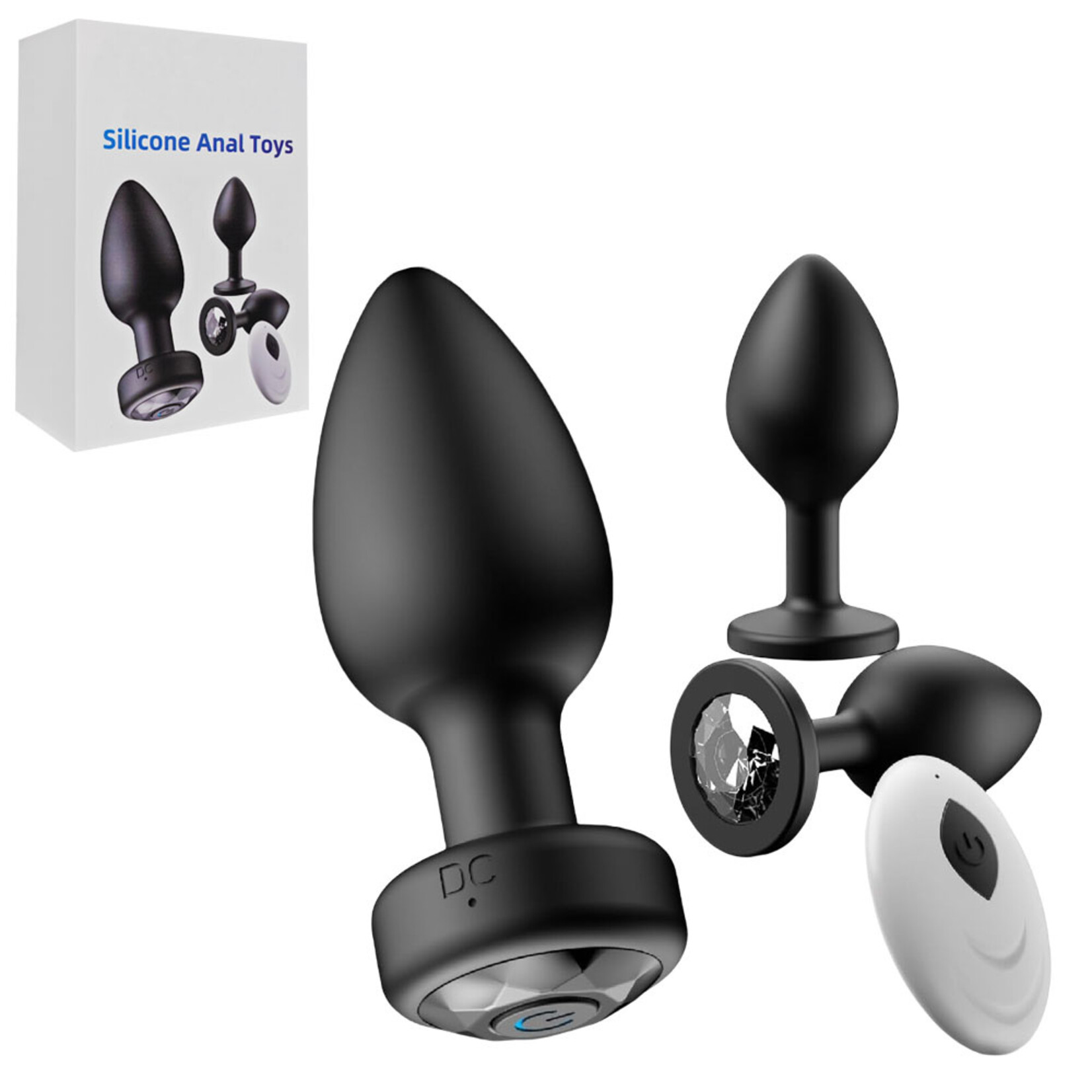 SINSATIONS 10-SPEED BLACK REMOTE CONTROL RECHARGEABLE SILICONE VIBRATING ANAL PLUG SET