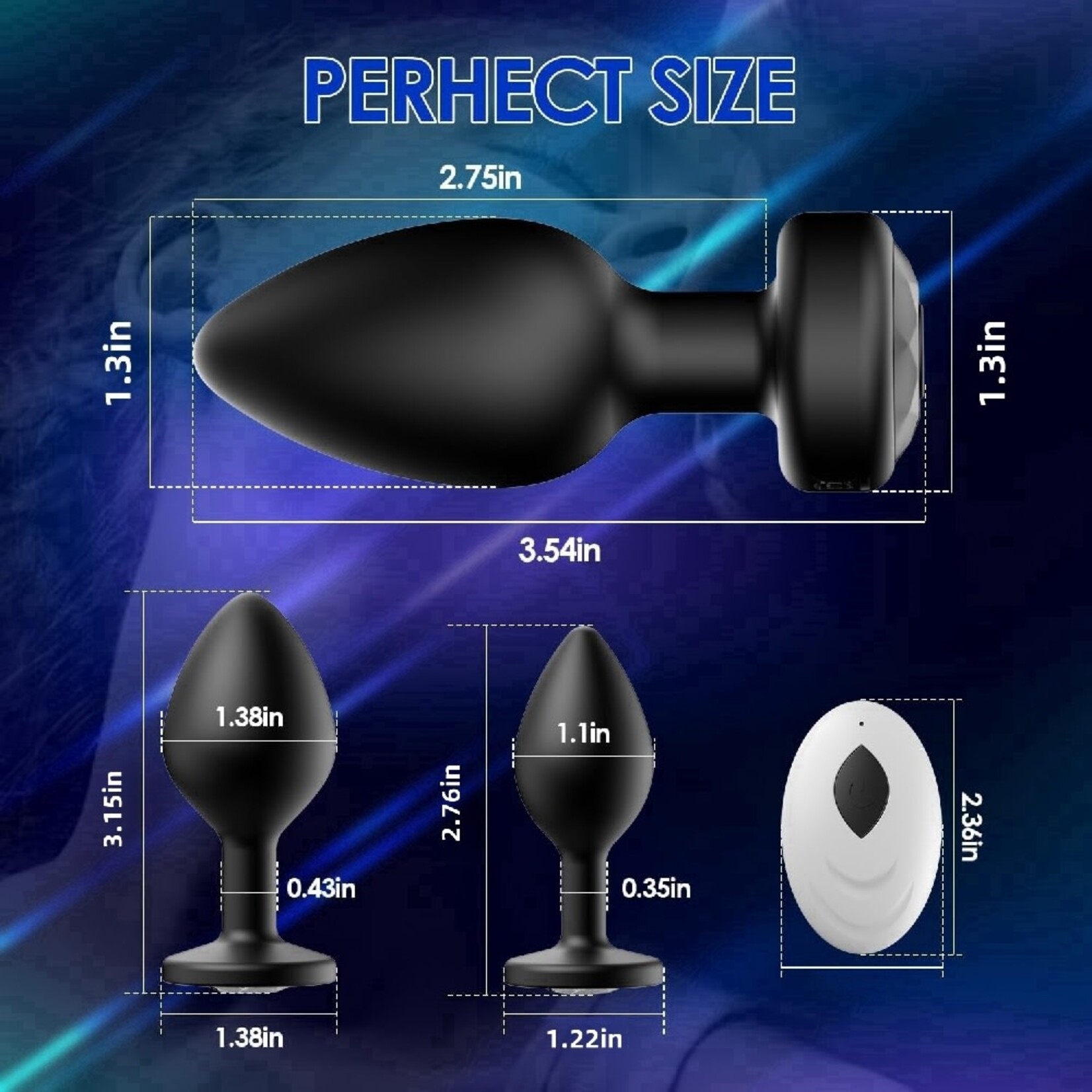 SINSATIONS 10-SPEED BLACK REMOTE CONTROL RECHARGEABLE SILICONE VIBRATING ANAL PLUG SET