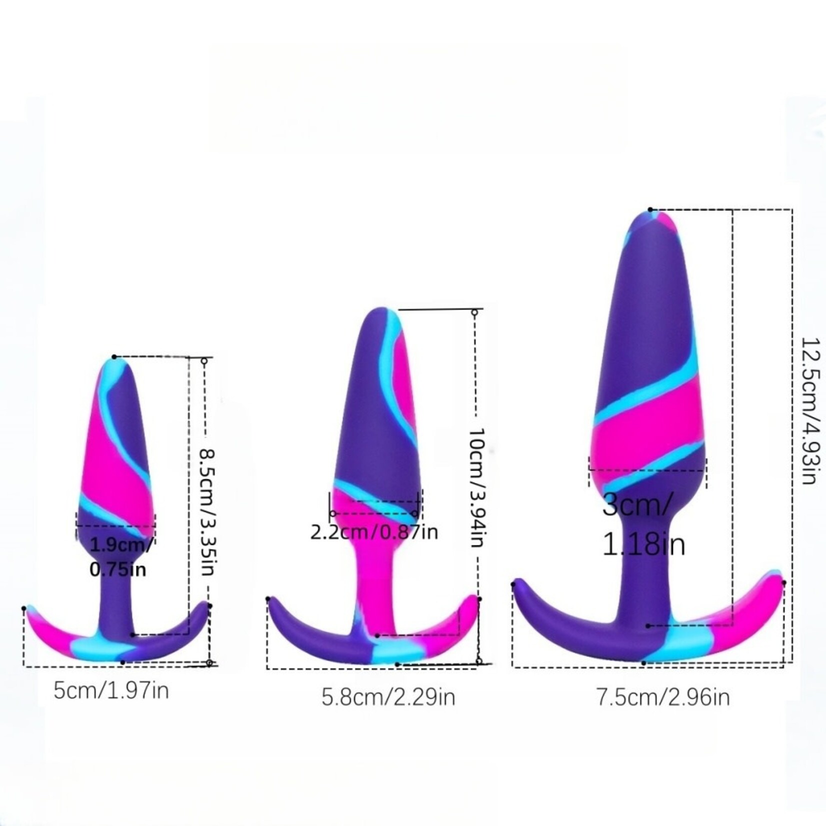 SINSATIONS 3 SIZES RAINBOW SILICONE BUTT PLUG SET FOR BEGINNERS