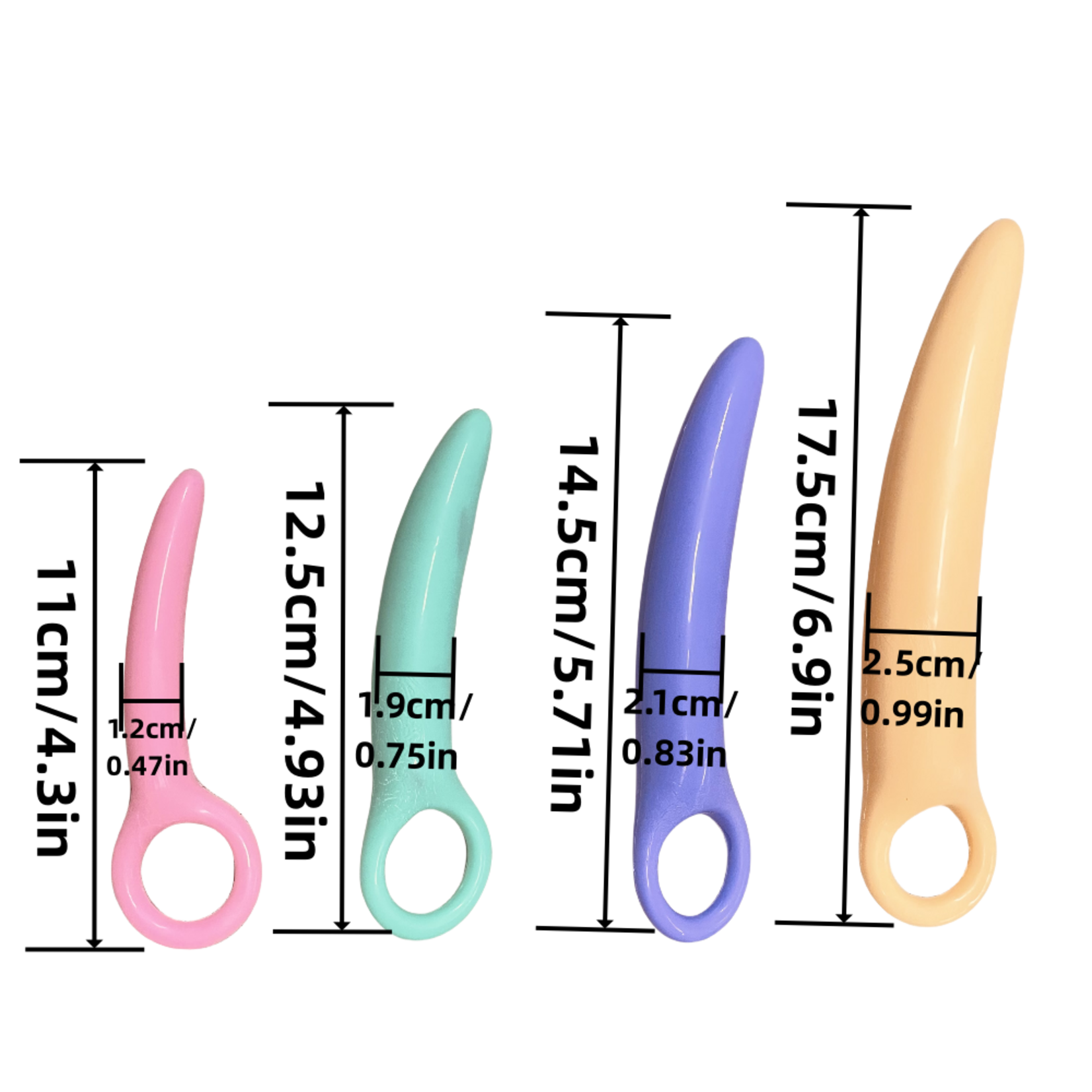 SINSATIONS 4-PIECE COLORFUL TPR VAGINAL DILATOR SET WITH FINGER LOOPS - PROGRESSIVE PELVIC FLOOR THERAPY TOOLS